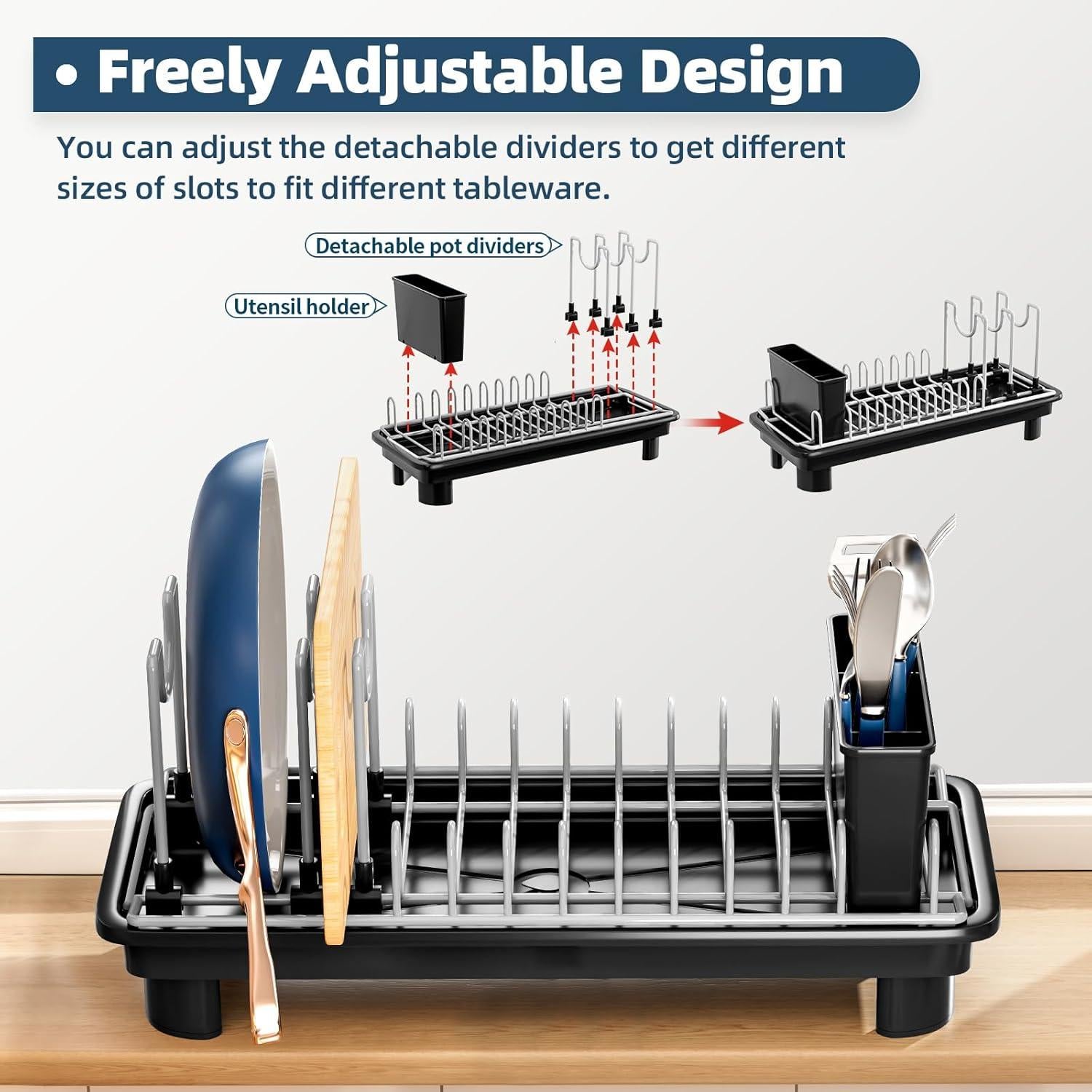 Escurridor de Platos Compacto SanDream - Metal Negro 42x16.5x19 cm