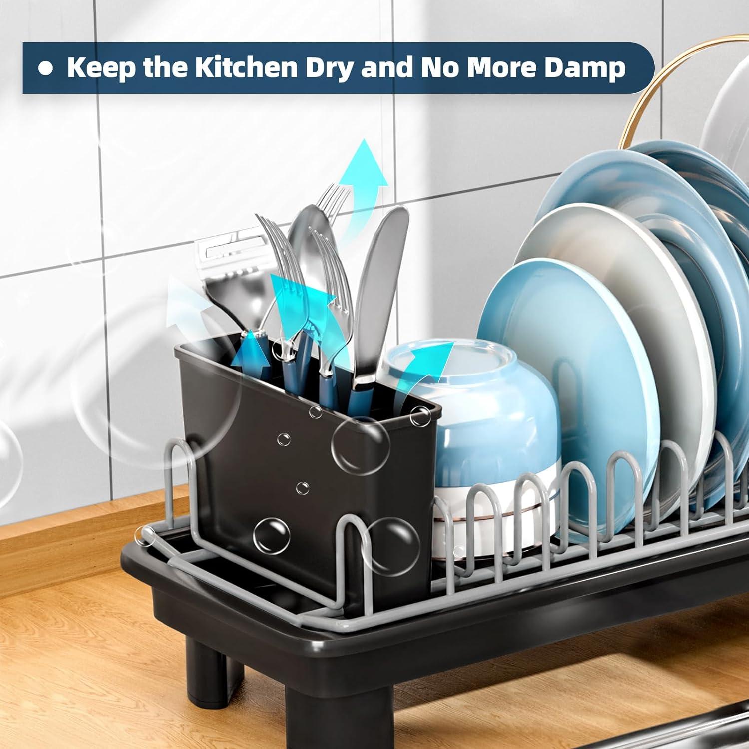 Escurridor de Platos Compacto SanDream - Metal Negro 42x16.5x19 cm