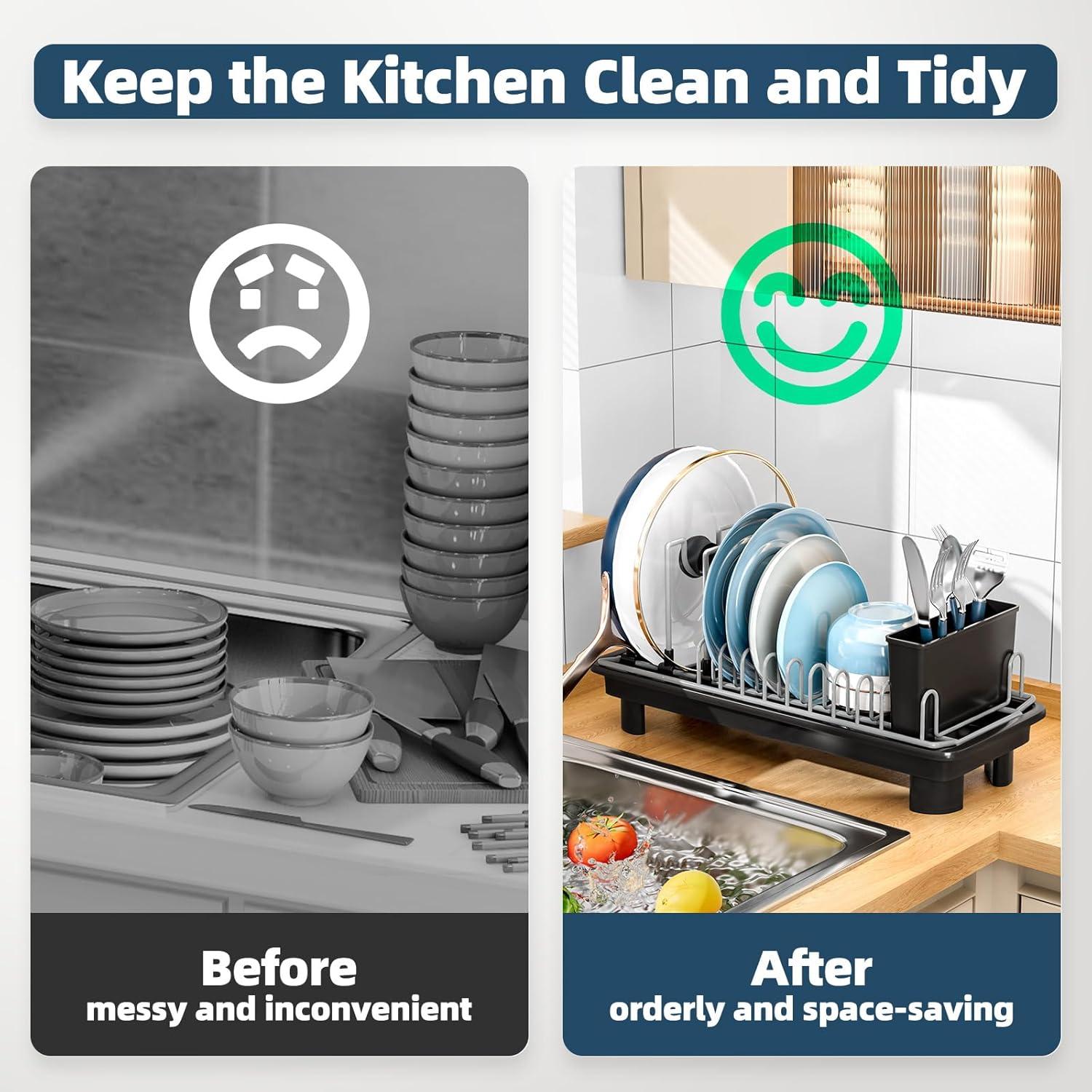 Escurridor de Platos Compacto SanDream - Metal Negro 42x16.5x19 cm