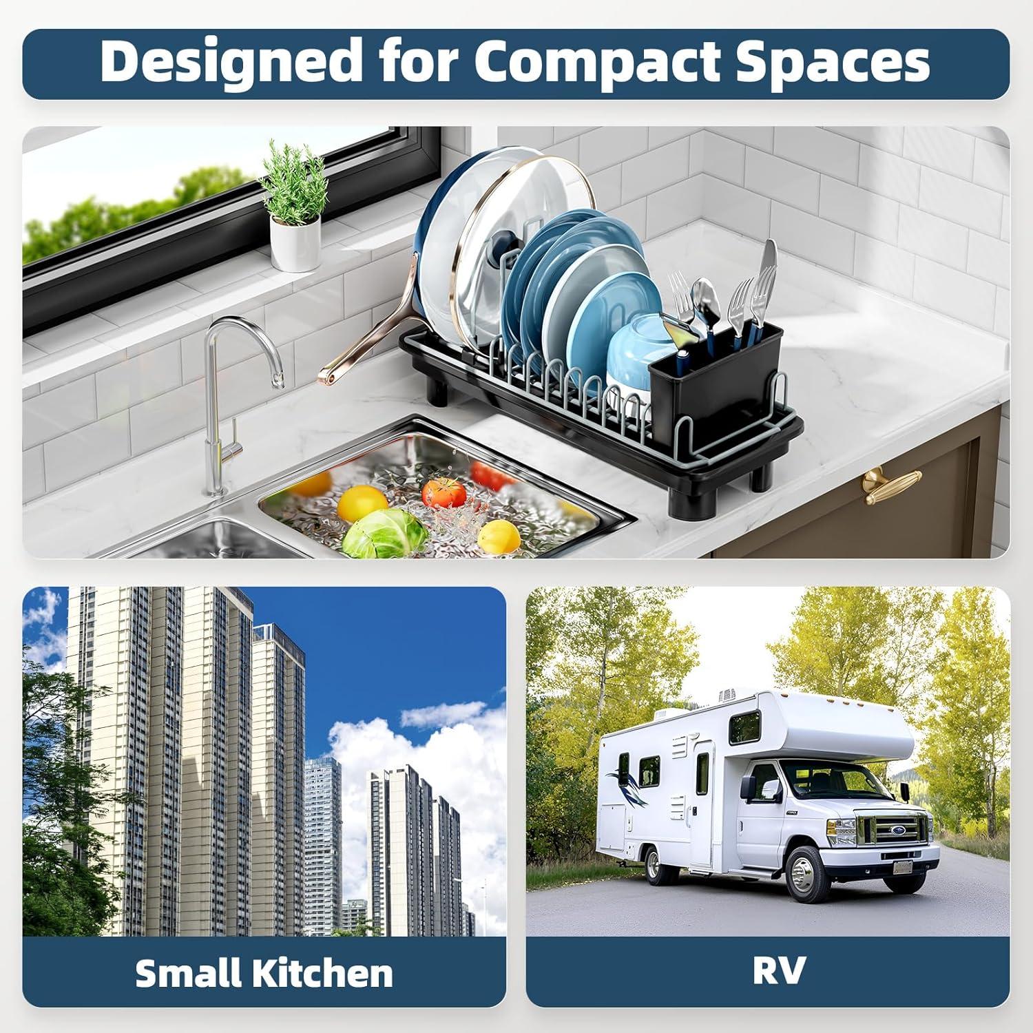 Escurridor de Platos Compacto SanDream - Metal Negro 42x16.5x19 cm