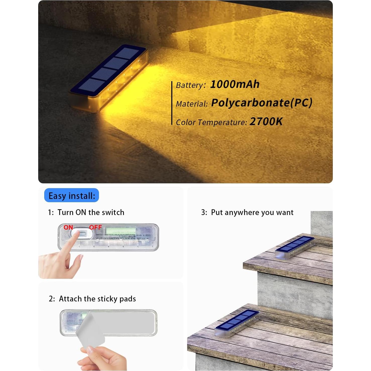 Luces de Escalera Solares SHENZHEN 4 Pzs Blanco Cálido