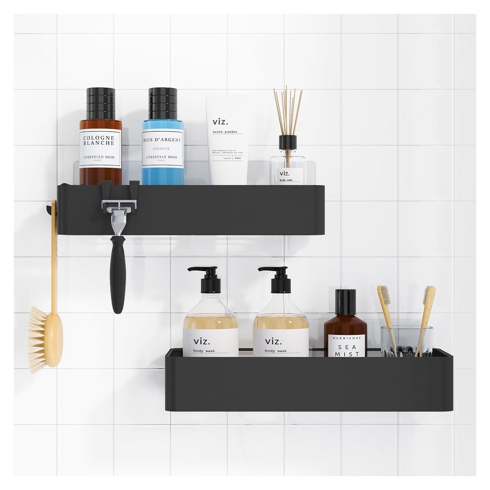 Kitsure Caddy de Ducha Grande - 2 Organizadores Adhesivos Negro