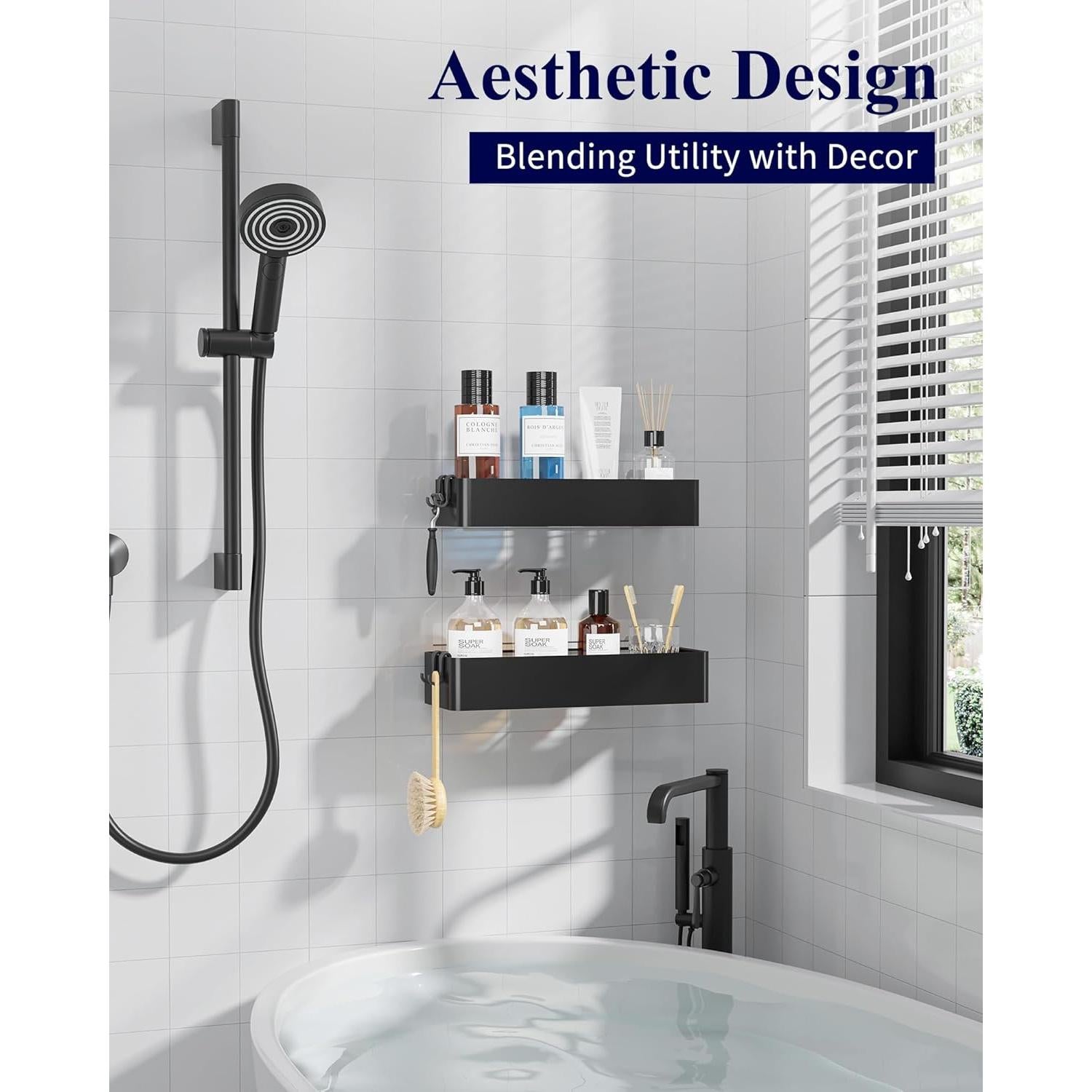 Kitsure Caddy de Ducha Grande - 2 Organizadores Adhesivos Negro