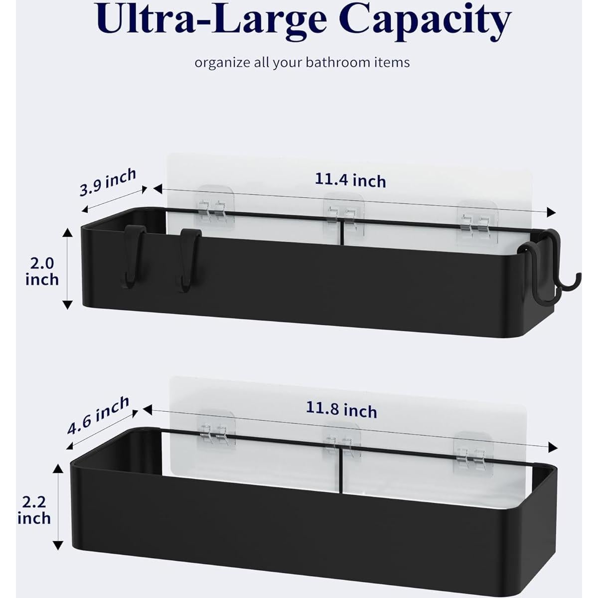 Kitsure Caddy de Ducha Grande - 2 Organizadores Adhesivos Negro