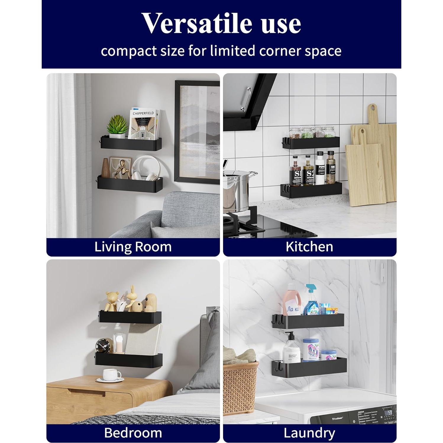 Kitsure Caddy de Ducha Grande - 2 Organizadores Adhesivos Negro