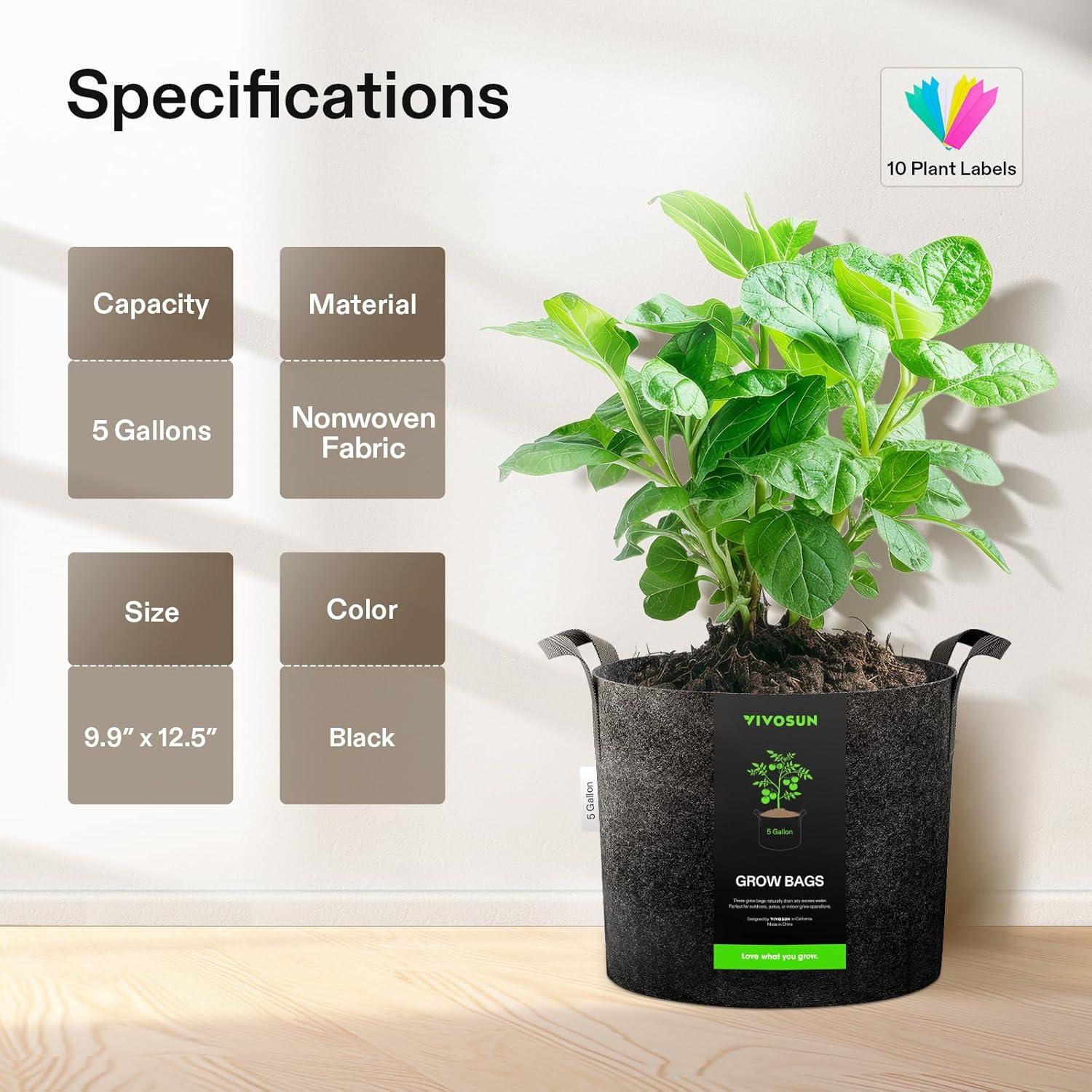 Bolsas de Cultivo VIVOSUN 5 Litros Tela Resistente 5 Pzas