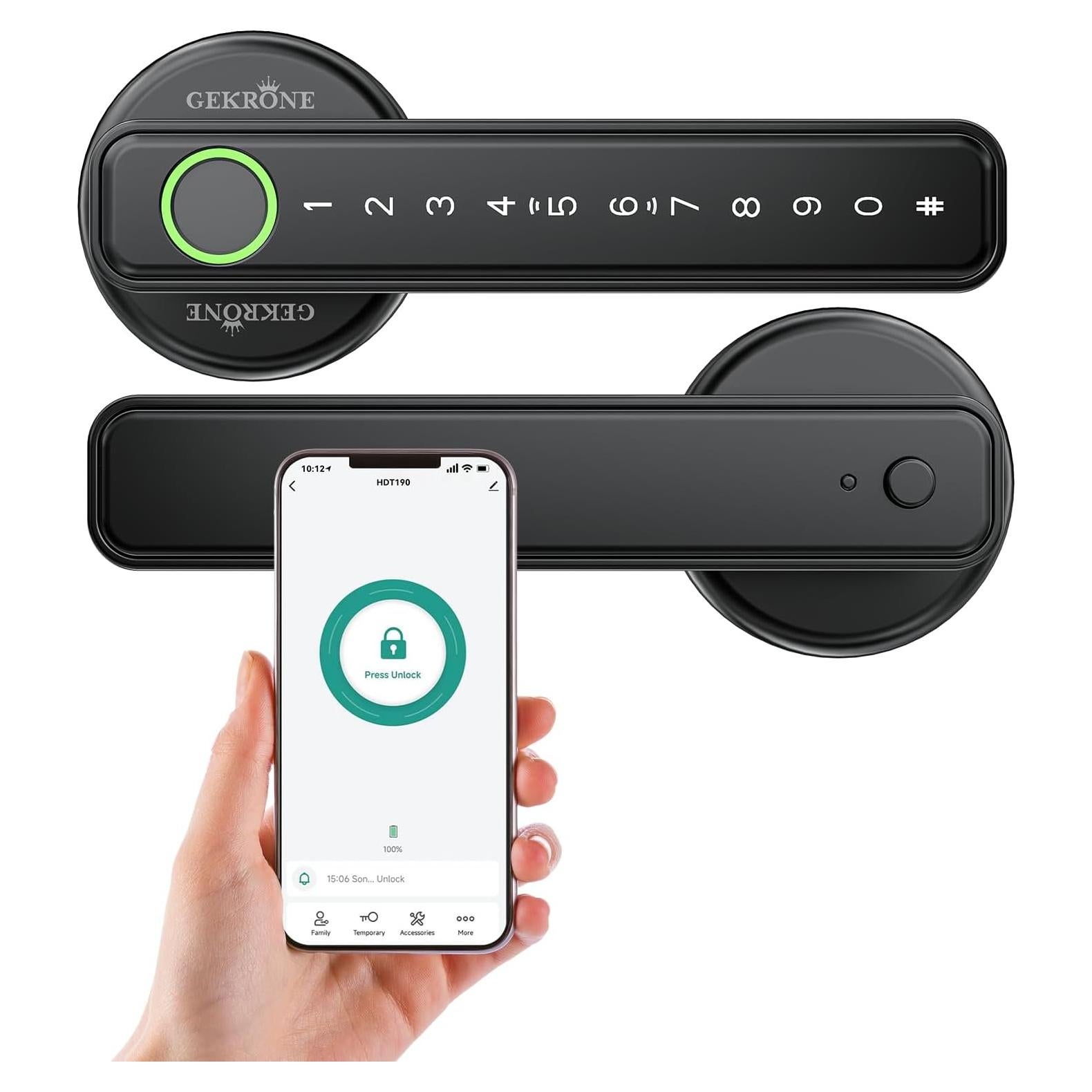 Cerradura Inteligente GEKRONE T190 Biométrica Bluetooth Negra