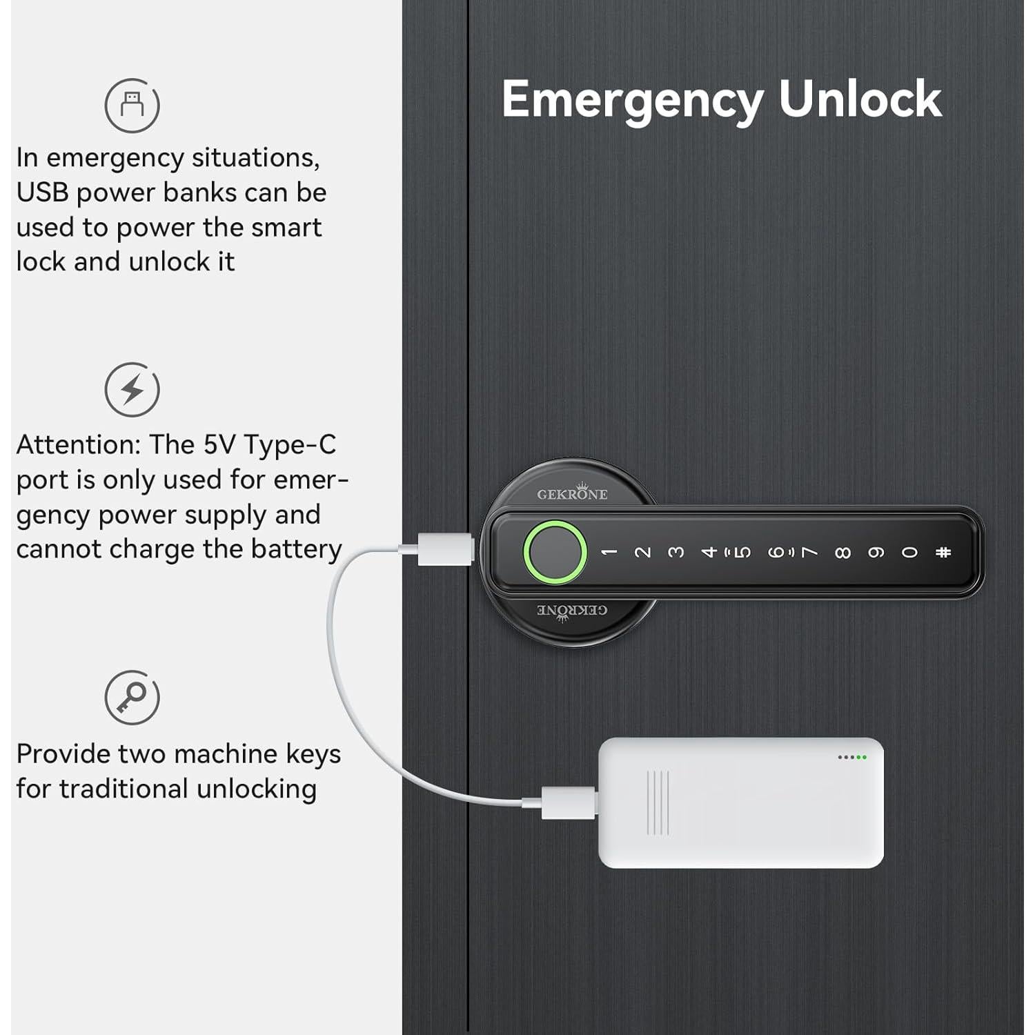 Cerradura Inteligente GEKRONE T190 Biométrica Bluetooth Negra