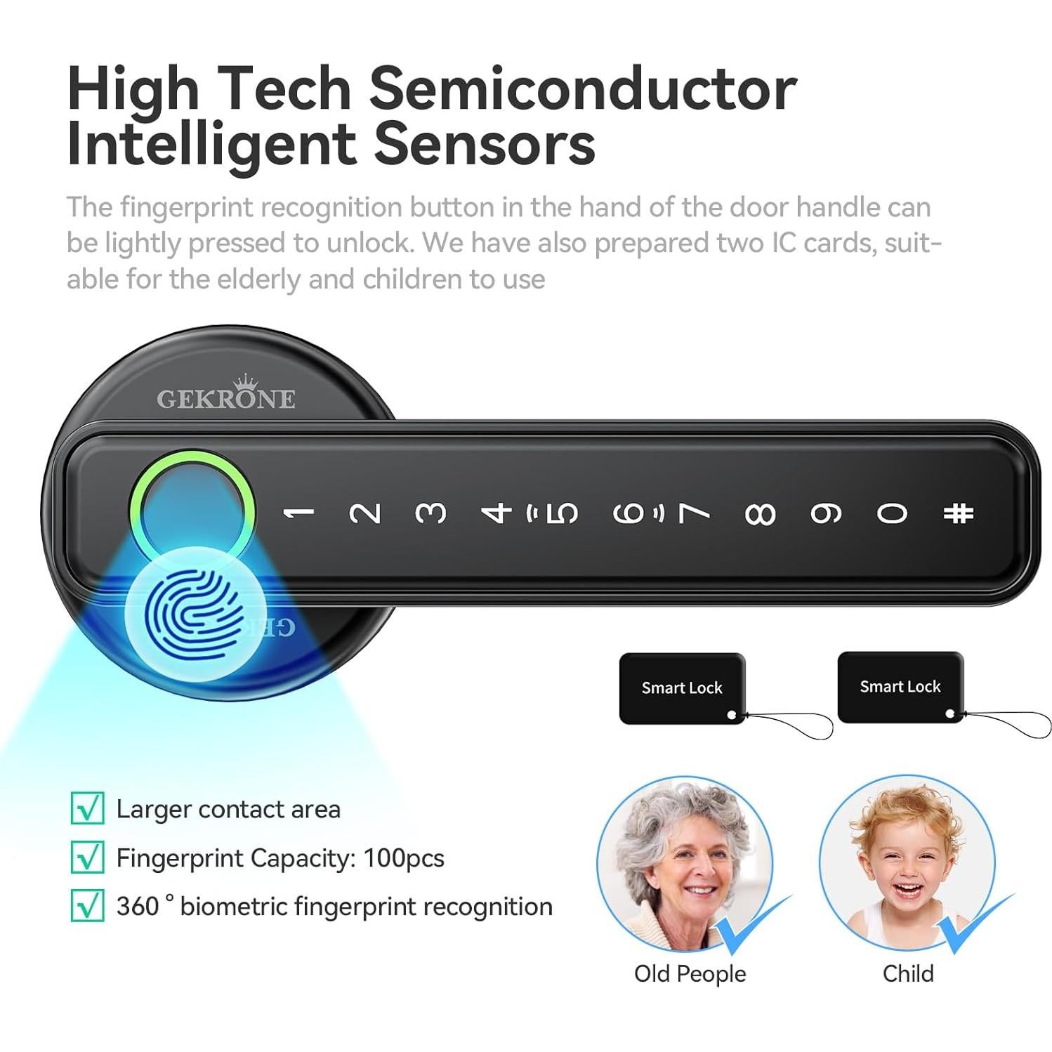 Cerradura Inteligente GEKRONE T190 Biométrica Bluetooth Negra