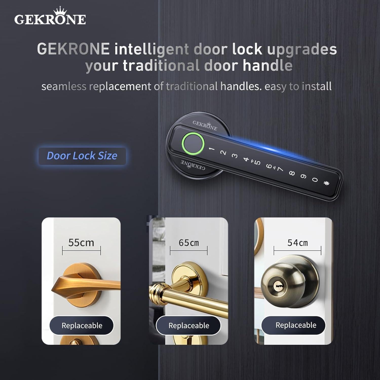 Cerradura Inteligente GEKRONE T190 Biométrica Bluetooth Negra