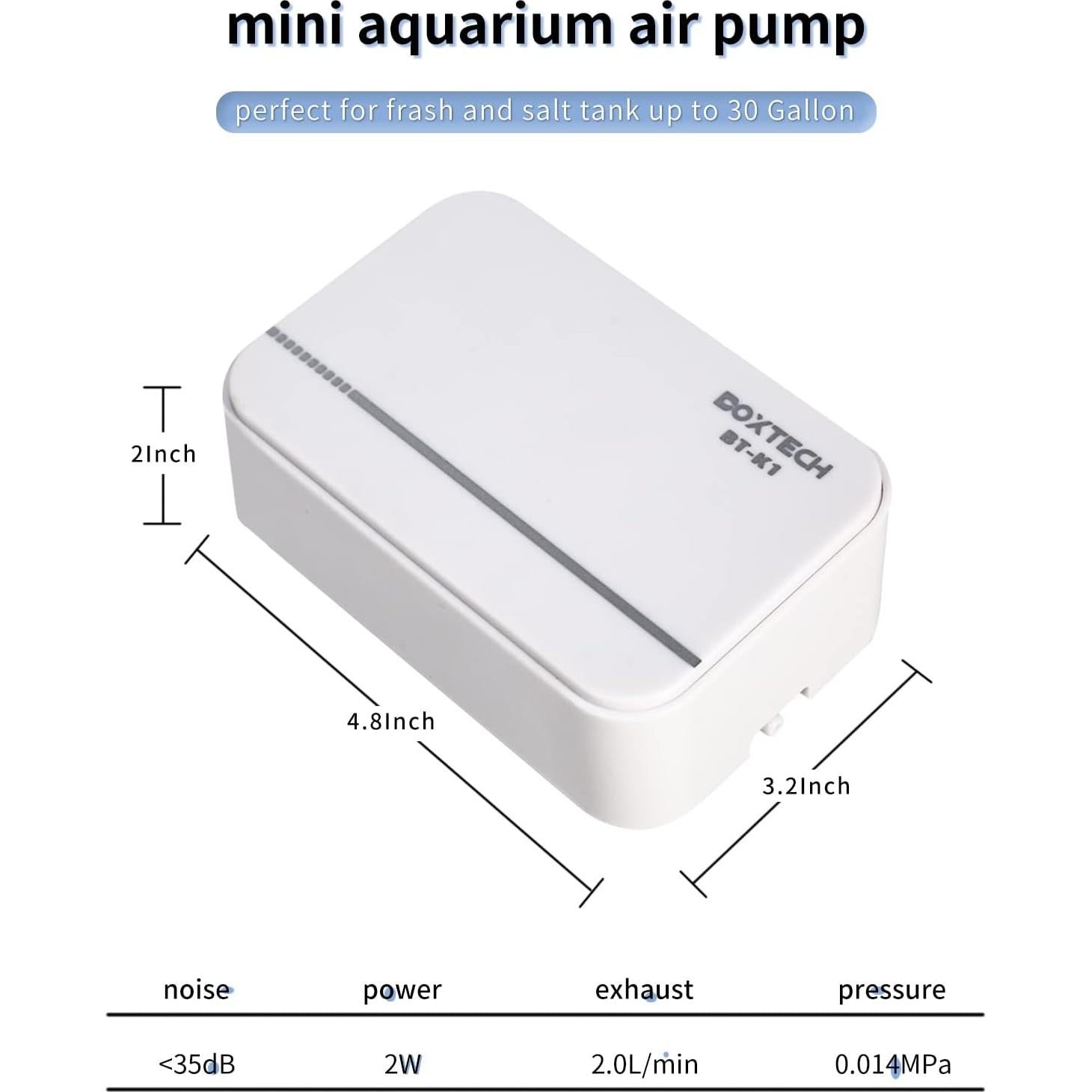 Bomba de Aire Boxtech Ultra Silenciosa 2W para Acuario 11.4-113.6L