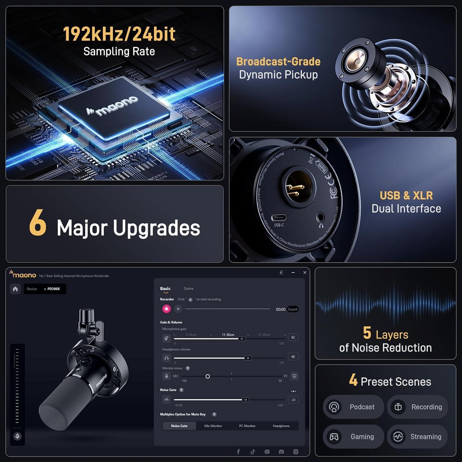 Micrófono Dinámico MAONO PD300XT USB/XLR 192kHz/24bit