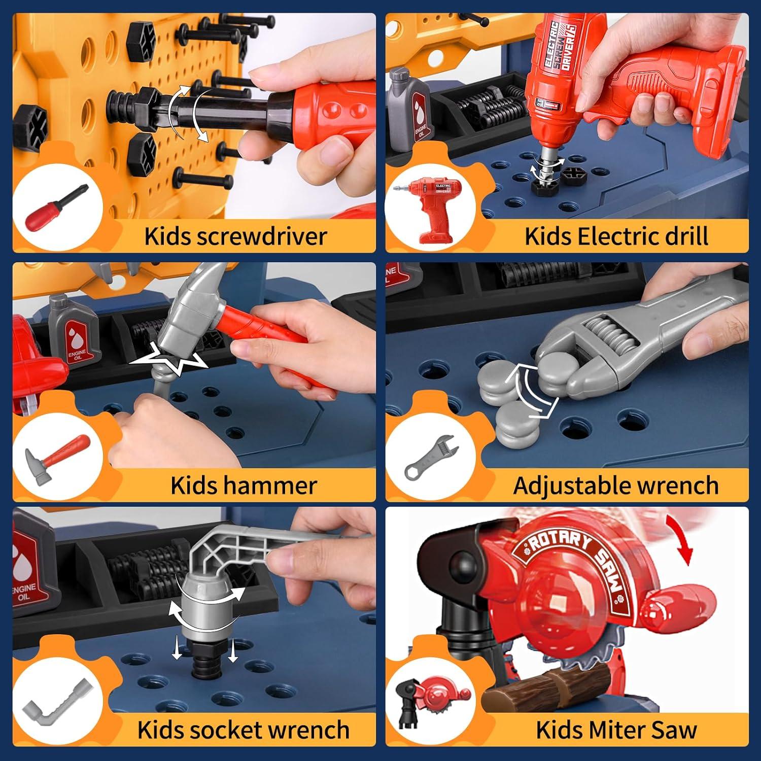 Banco de herramientas para niños Deejoy 79 piezas con taladro