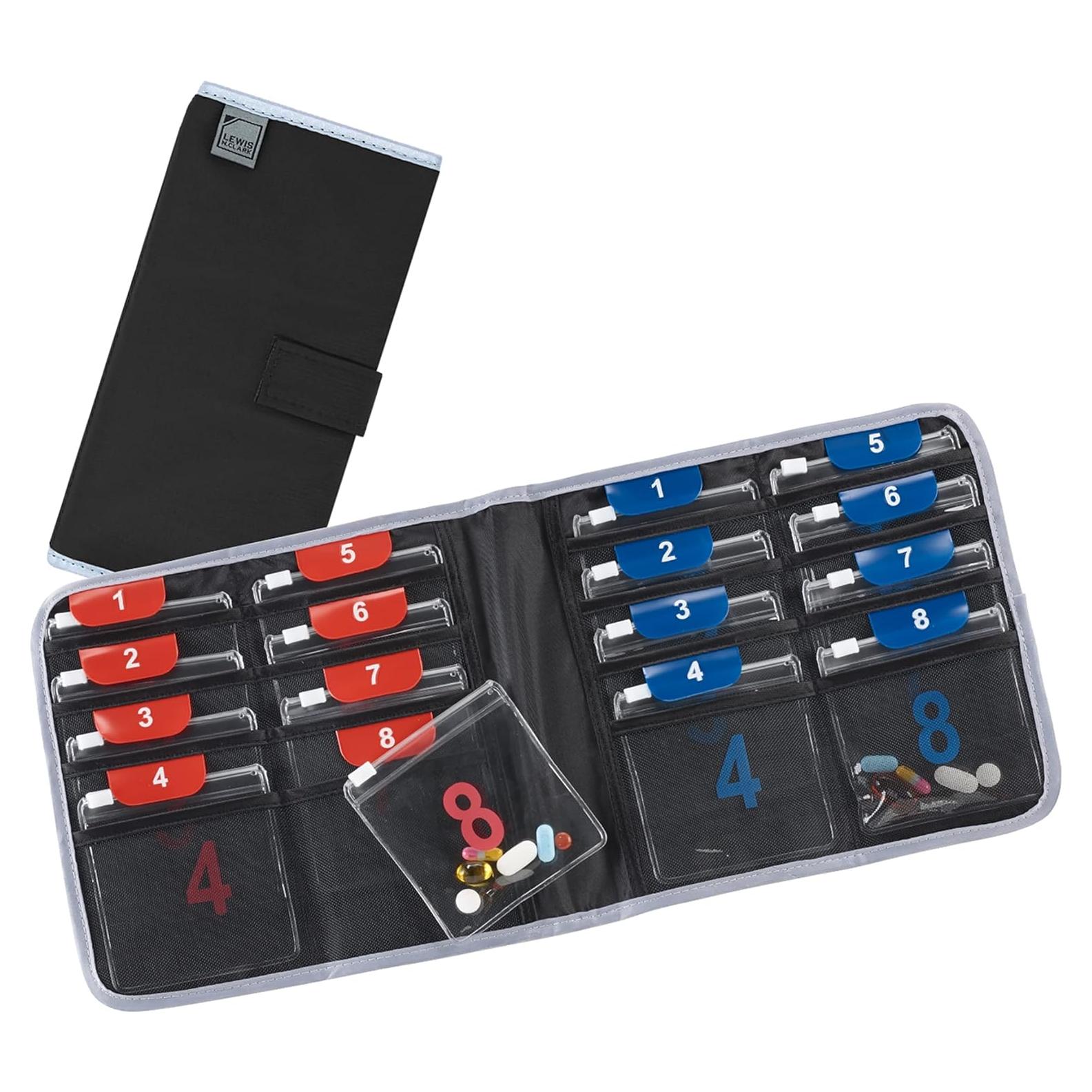 Organizador de Pastillas de Viaje Lewis N. Clark - 16 Compartimentos Negro