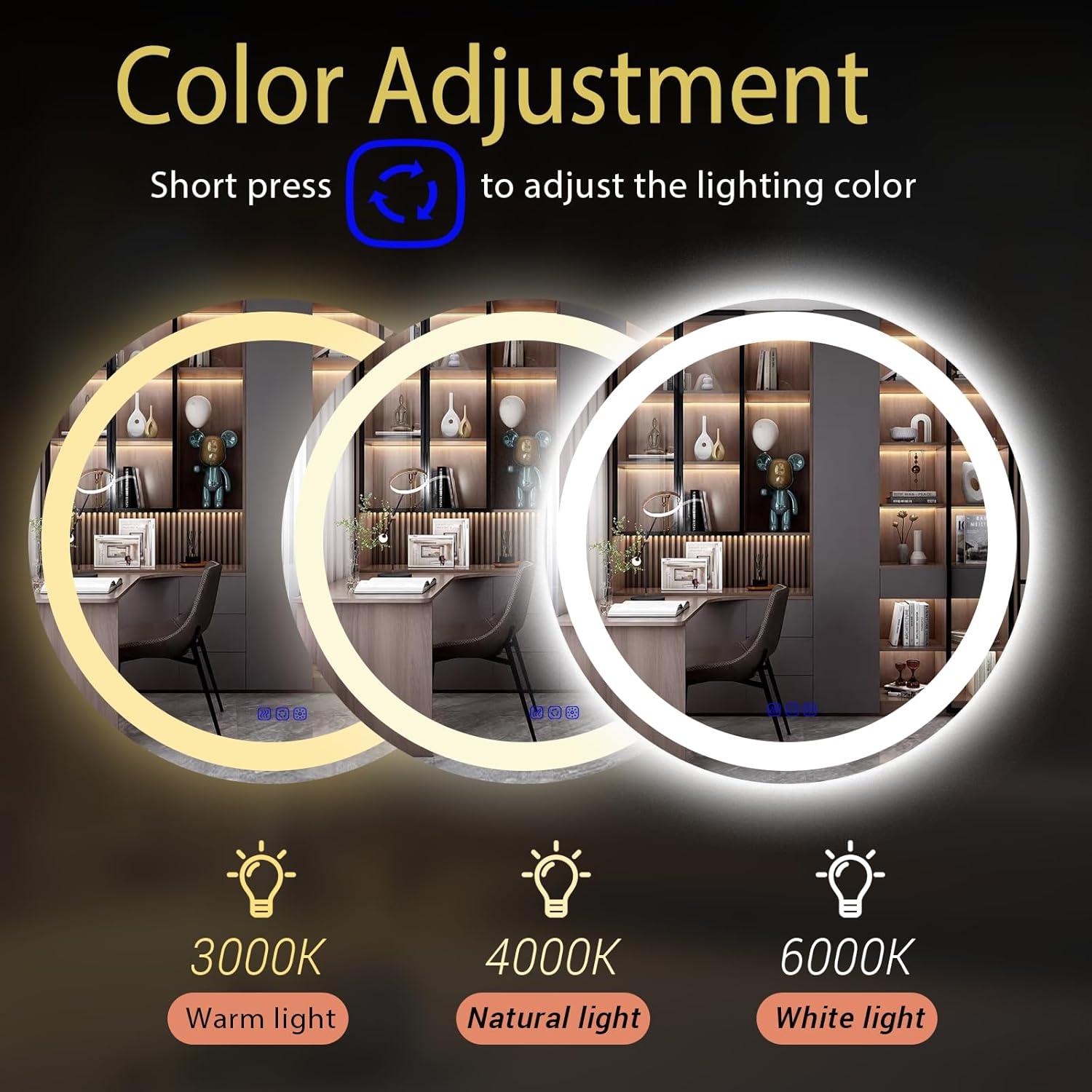 Espejo de baño LED redondo Yeeopp 60 cm con control táctil