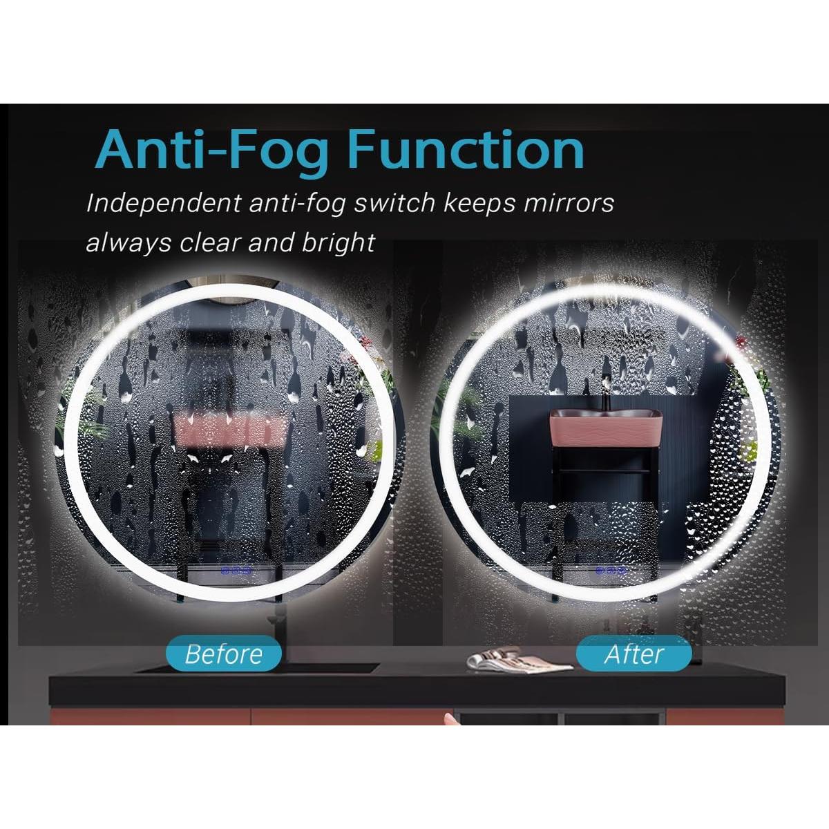 Espejo de baño LED redondo Yeeopp 60 cm con control táctil