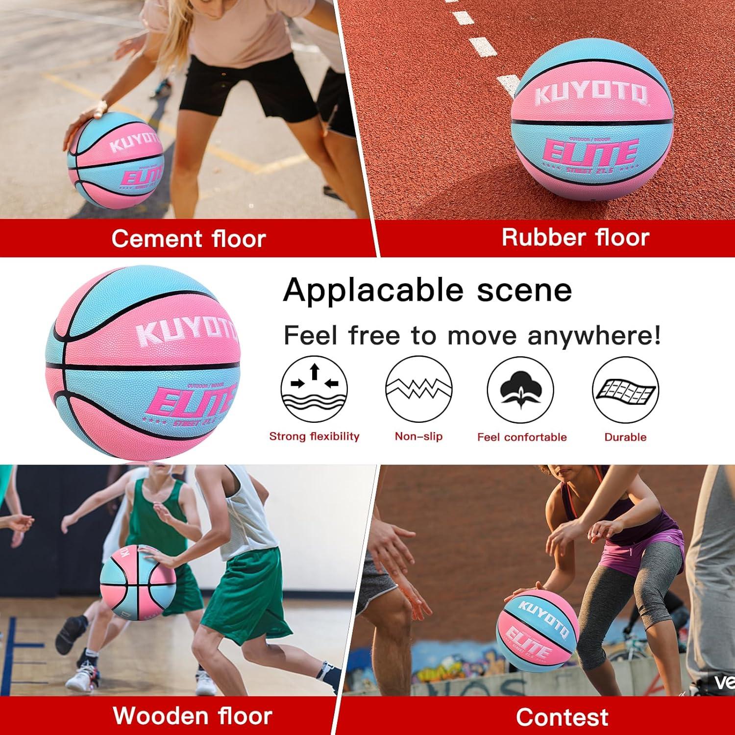 Balón de Baloncesto KUYOTQ Talla 5 Rosa Azul con Bomba