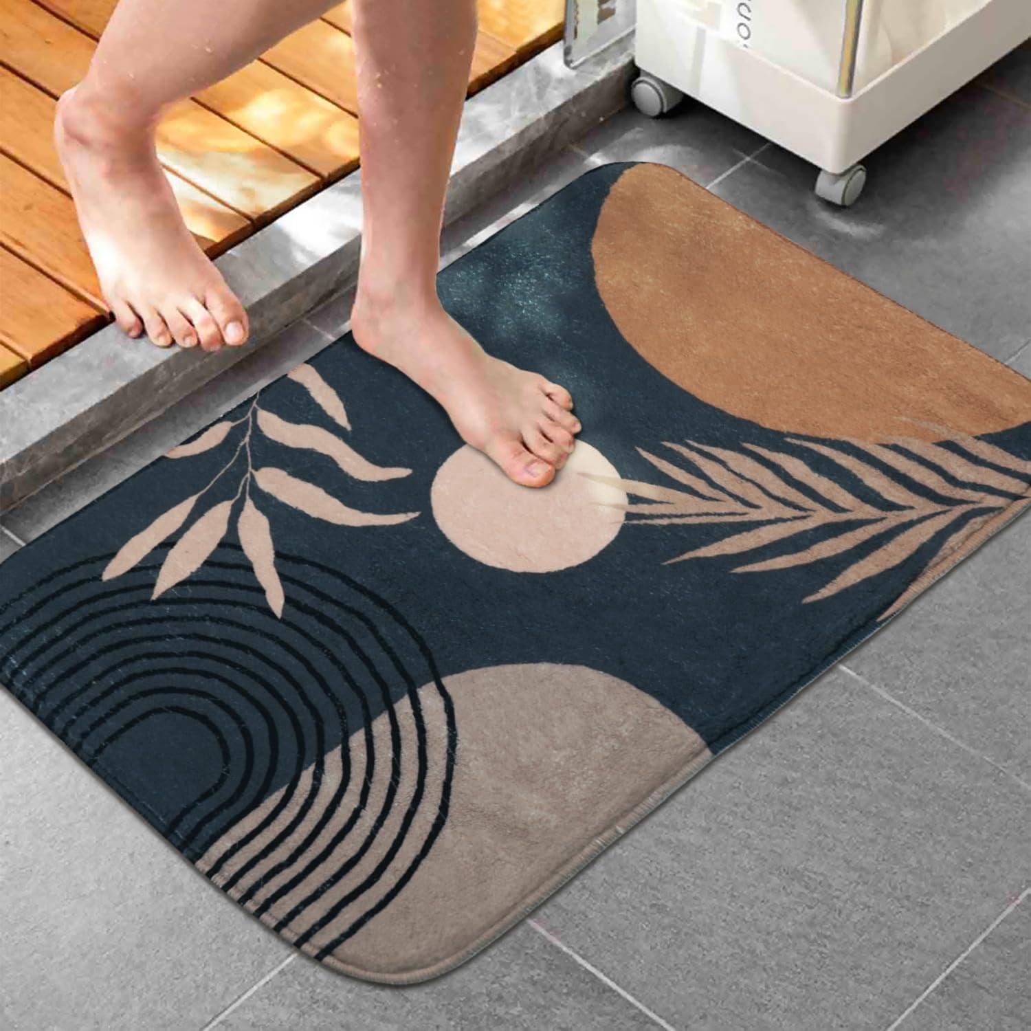Alfombra de baño antideslizante Boho negra 46x69 cm Microfibra