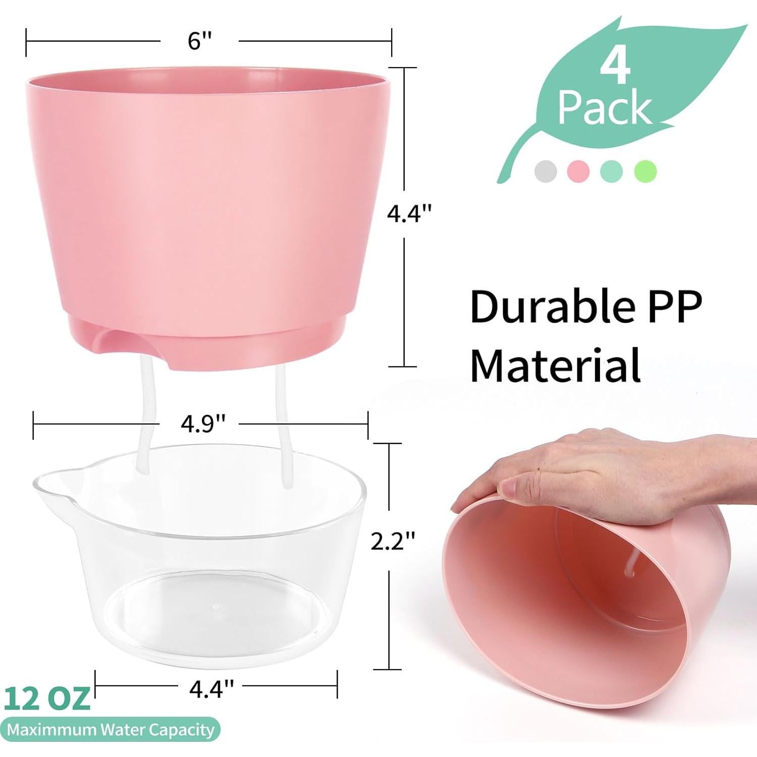 4 Macetas Autorriego Lokeisna 15 cm con Drenaje y Plato