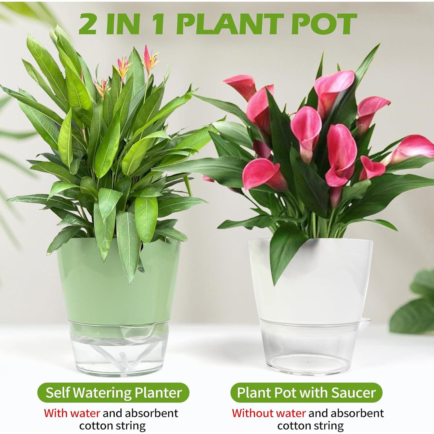 4 Macetas Autorriego Lokeisna 15 cm con Drenaje y Plato