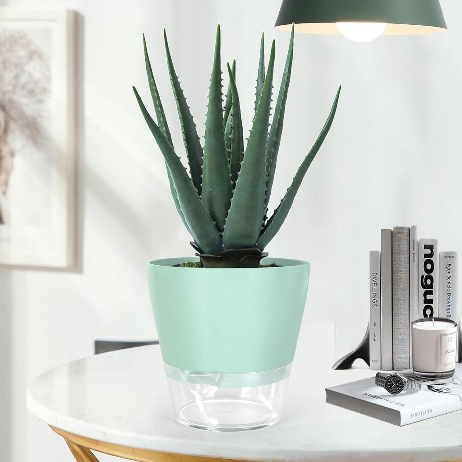 4 Macetas Autorriego Lokeisna 15 cm con Drenaje y Plato