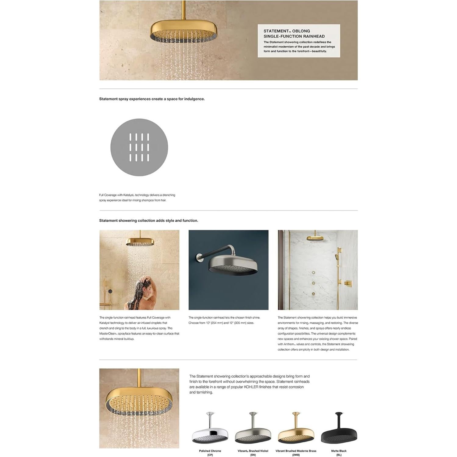 Cabezal de Ducha Kohler Declaración 14" Ovalado Negro Mate