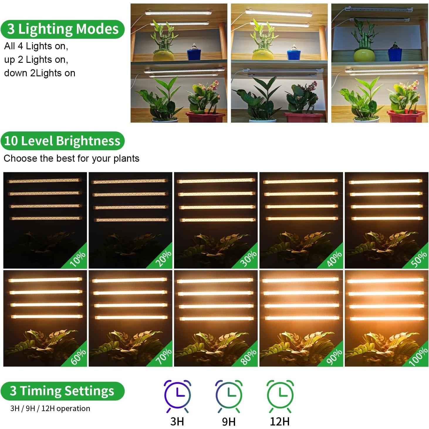 Lámpara de Crecimiento LED RWNTAO 3000K 4 Tiras Regulables