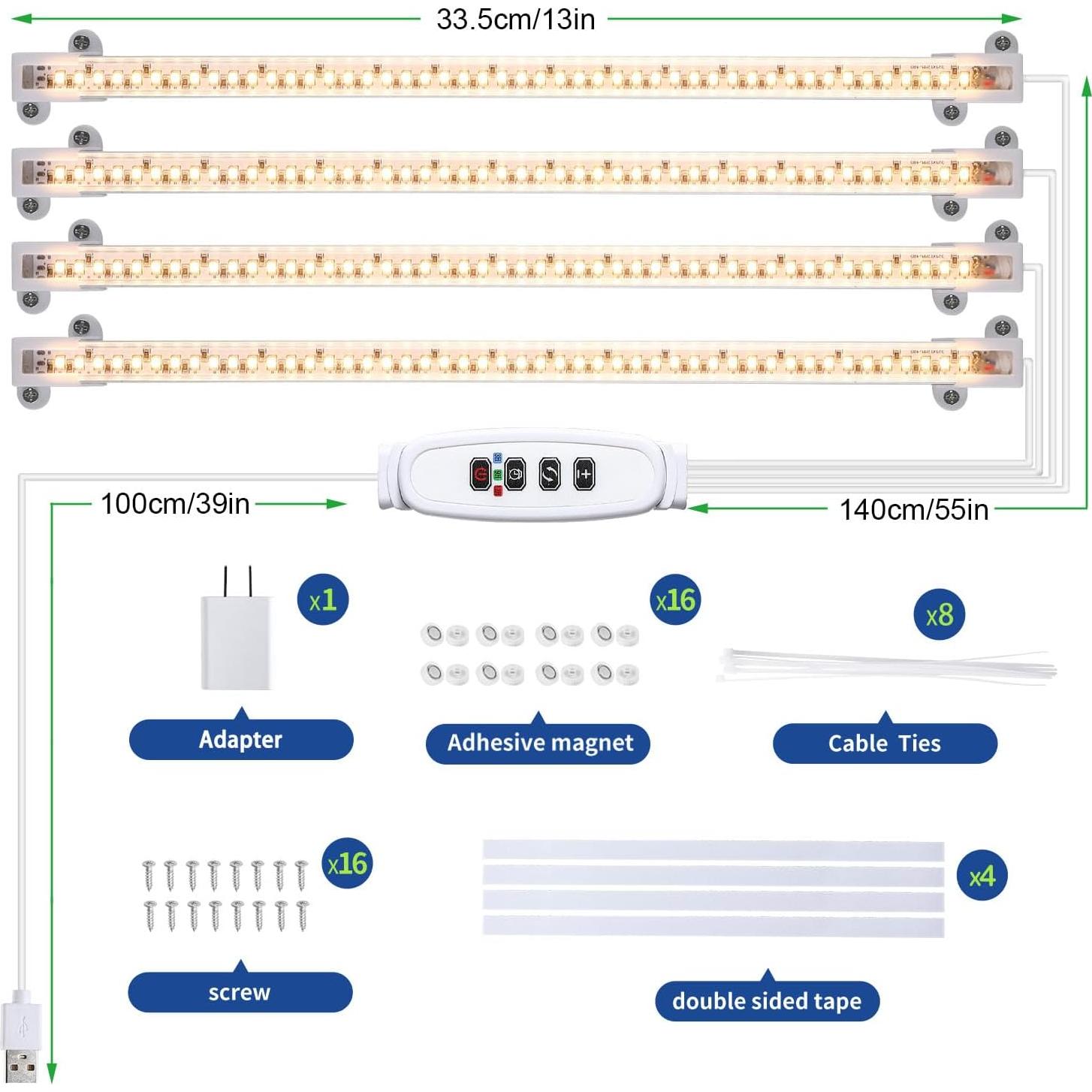 Lámpara de Crecimiento LED RWNTAO 3000K 4 Tiras Regulables
