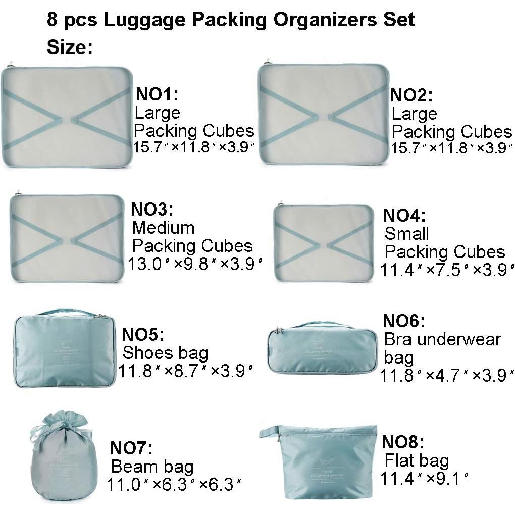Juego de Organizadores de Empaque para Viaje 8 Piezas Gris
