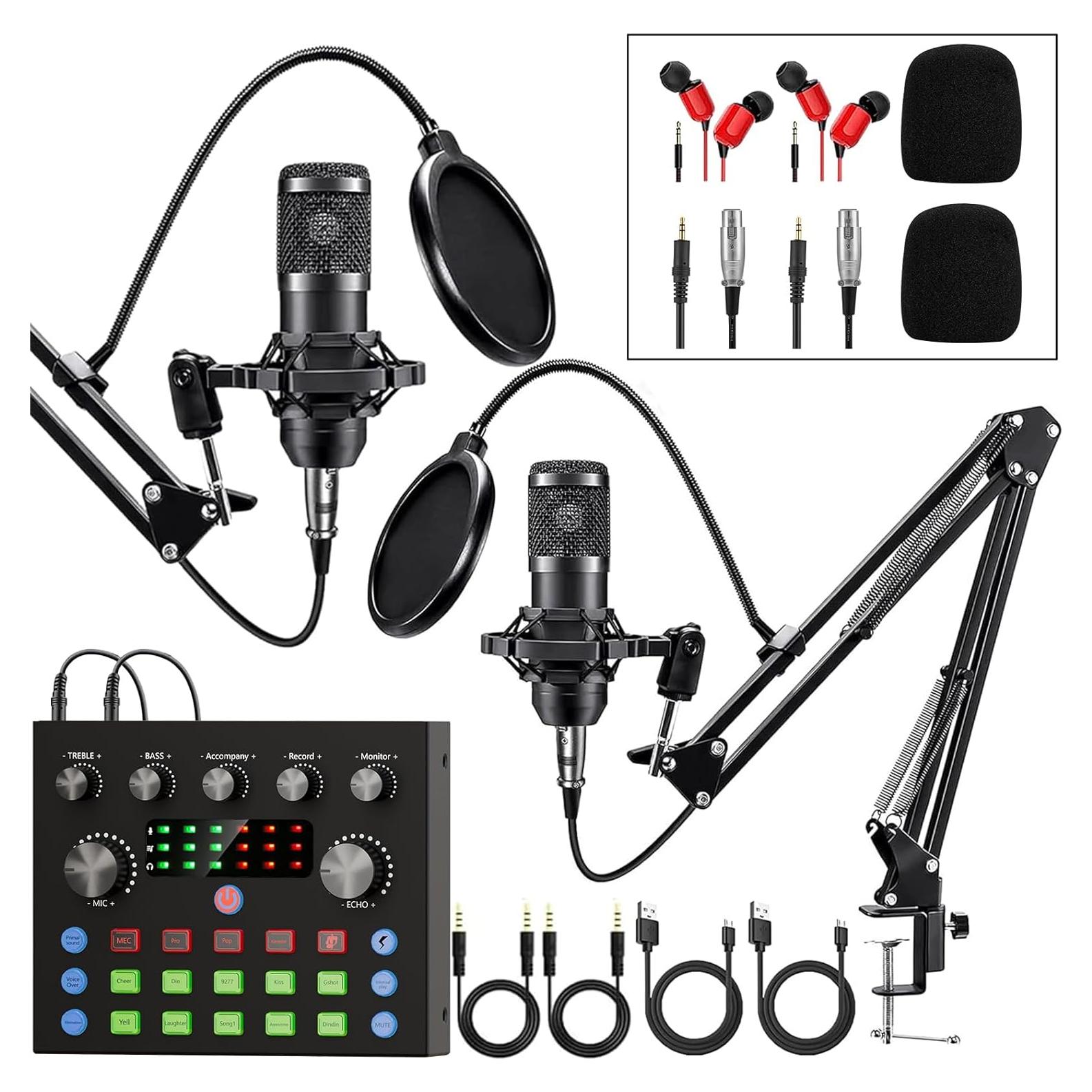 Kit de Podcast BRVOMUSSY V8S2 para 2 Personas con Micrófonos