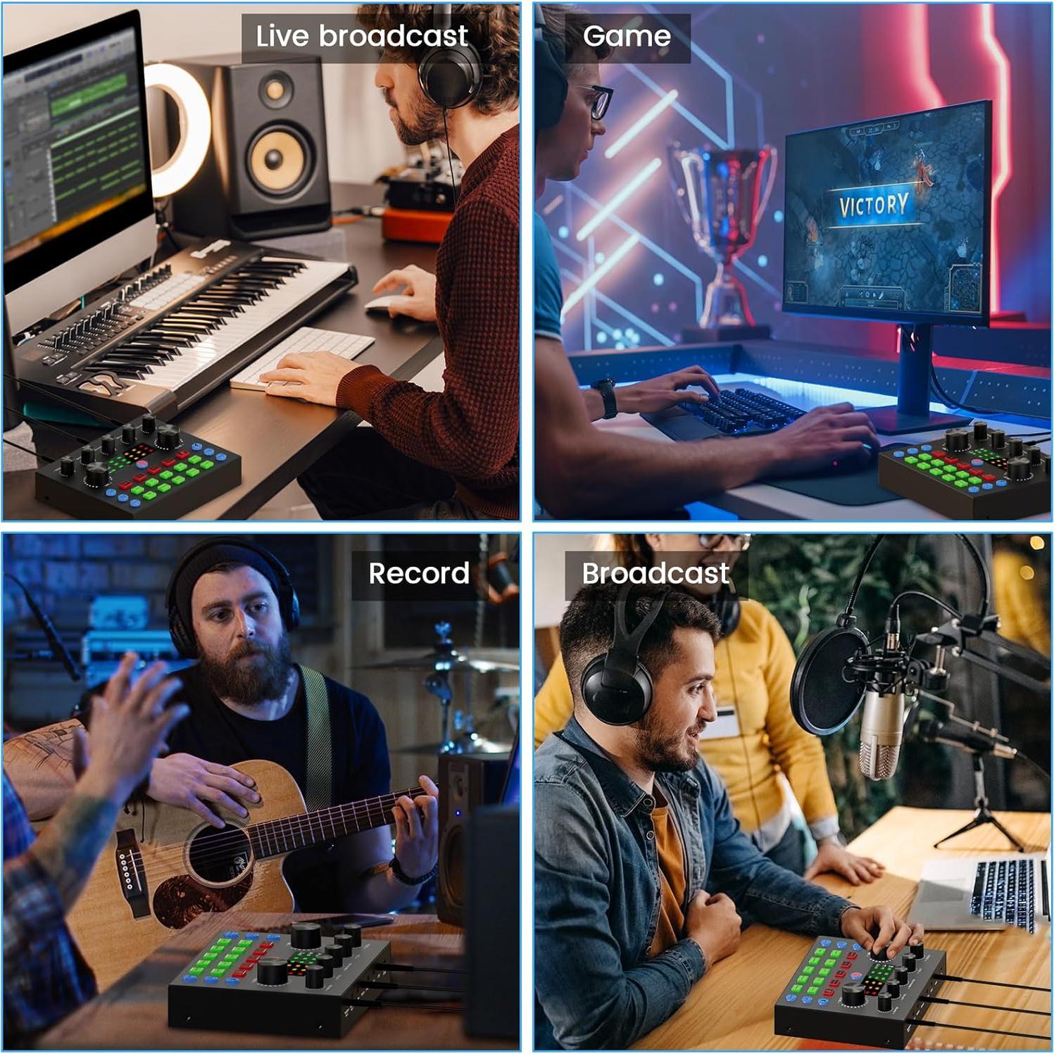 Kit de Podcast BRVOMUSSY V8S2 para 2 Personas con Micrófonos