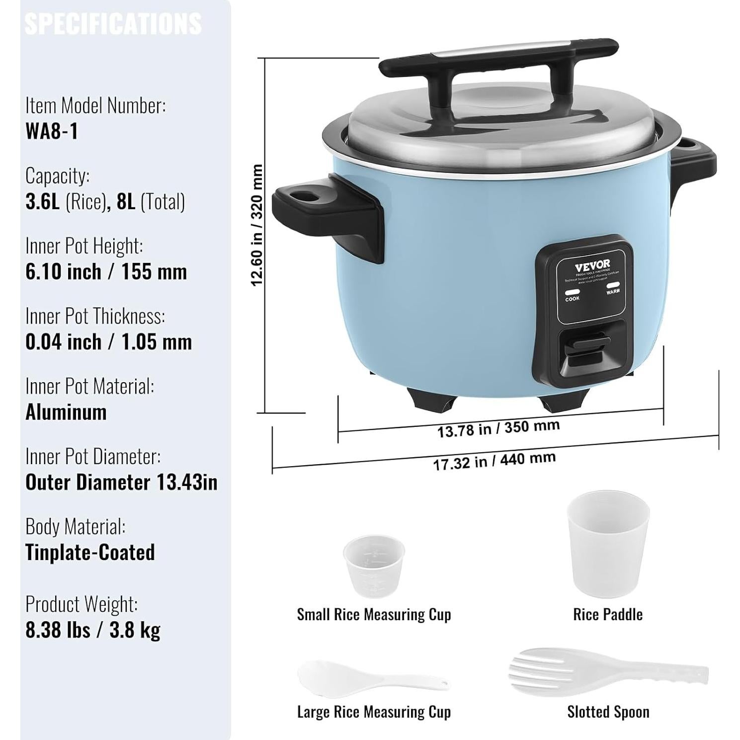 Olla Arrocera Comercial VEVOR 8L 40 Tazas Antiadherente