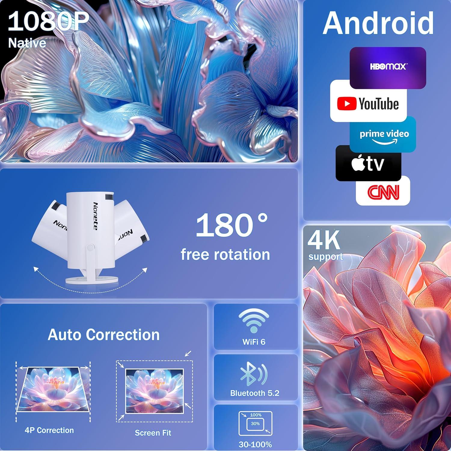 Proyector Mini Nonete NT20 1080P WiFi 6 Bluetooth 5.2