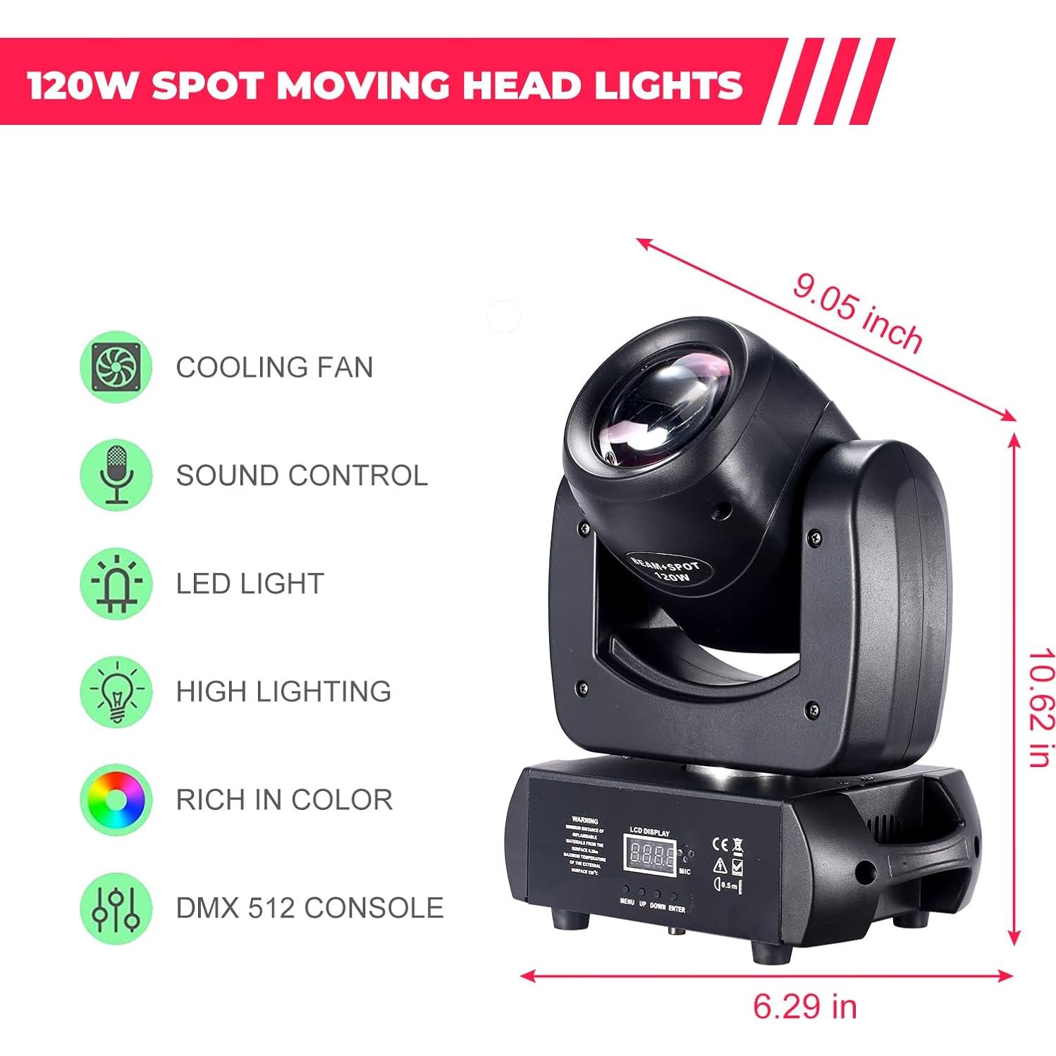 Cabeza Móvil DJXFLI 120W Luz LED con 8 Colores y Gobos