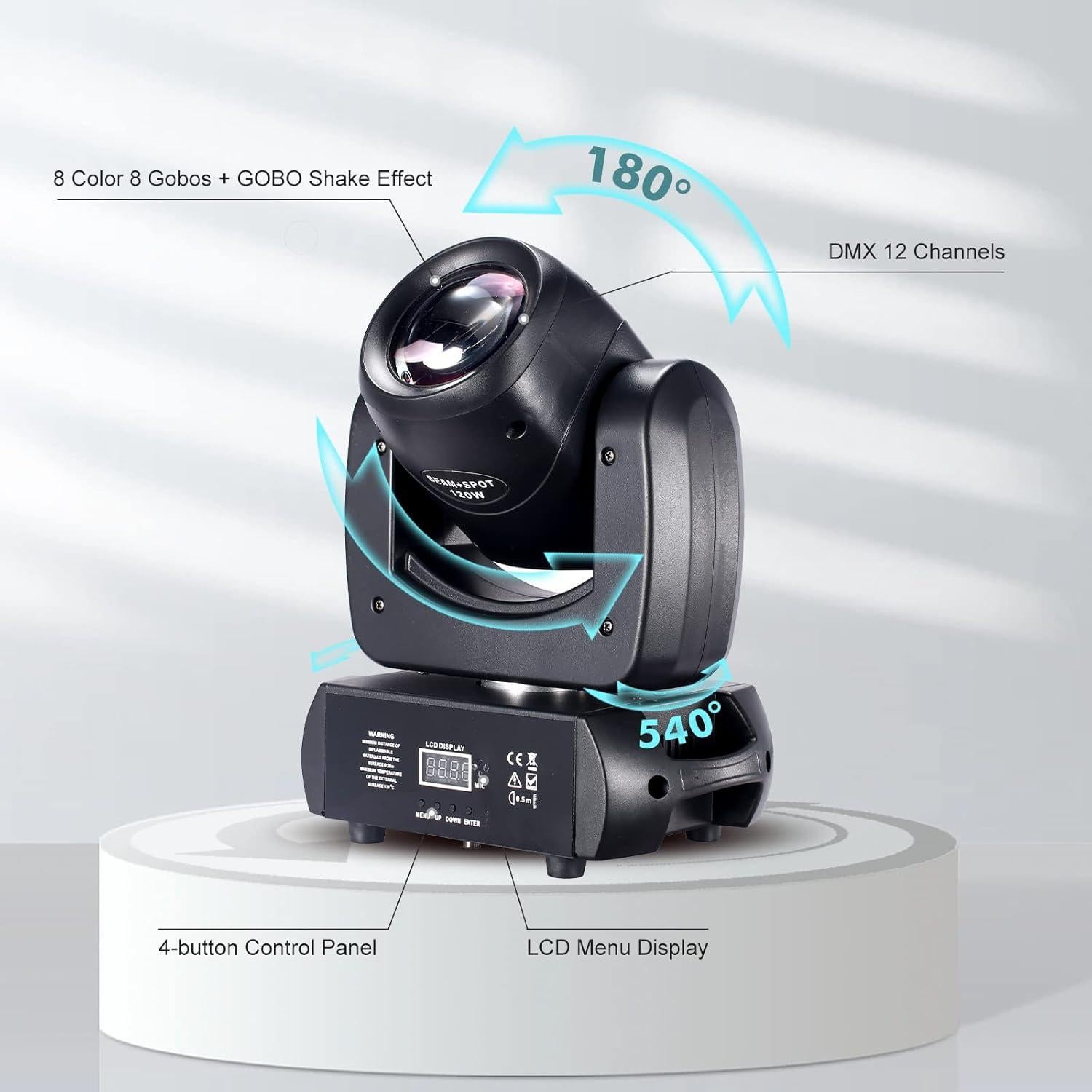 Cabeza Móvil DJXFLI 120W Luz LED con 8 Colores y Gobos