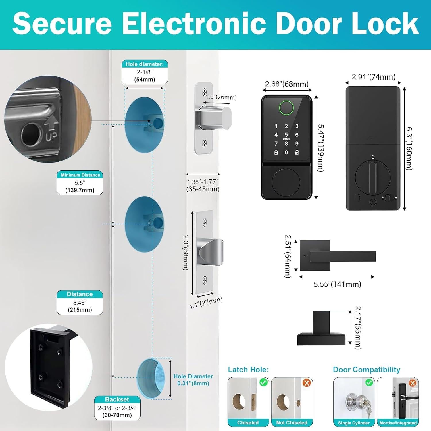 Cerradura Inteligente Mutak 6 en 1 con Manijas y Huella Dactilar