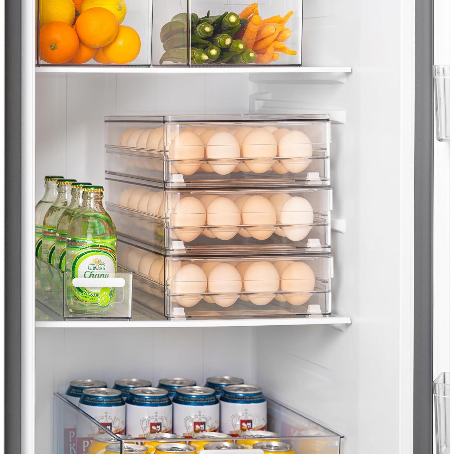 vacane 24 Egg Drawer for Fridge, Pull Out Egg Storage Container with Non-Slip Pads Refrigerator Organizer Bins Clear Egg Holder, Egg Tray-Bpa Free Egg Organizer