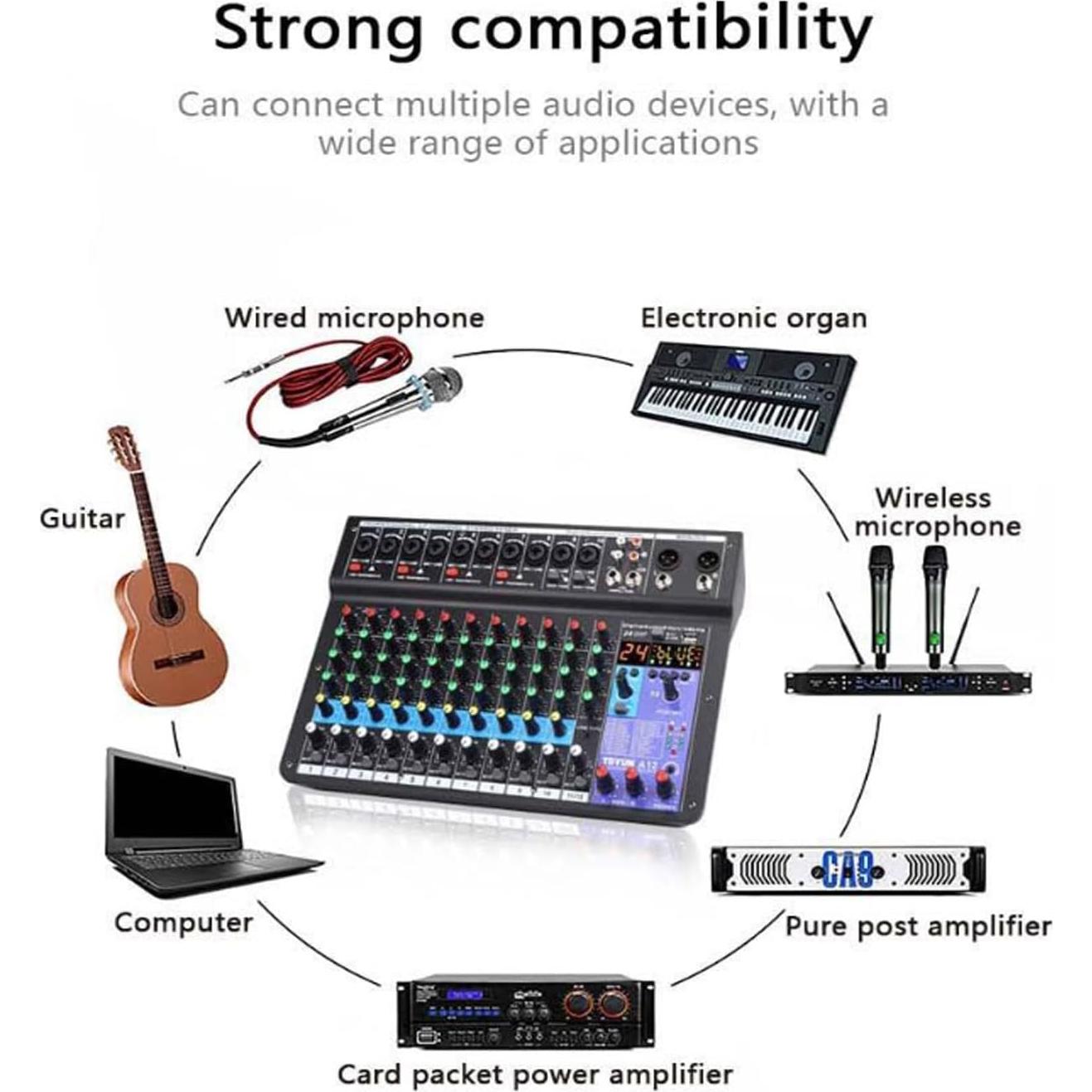 Mezclador DJ Micfuns A12 12 Canales Bluetooth 48V USB