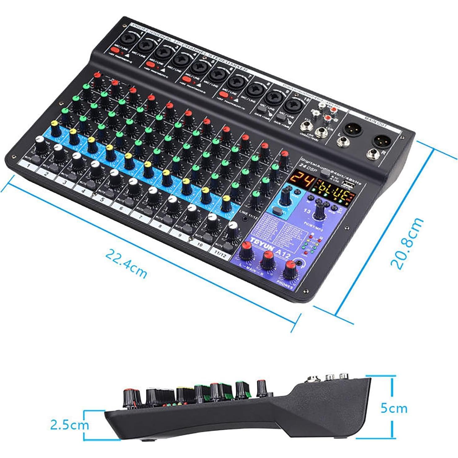 Mezclador DJ Micfuns A12 12 Canales Bluetooth 48V USB