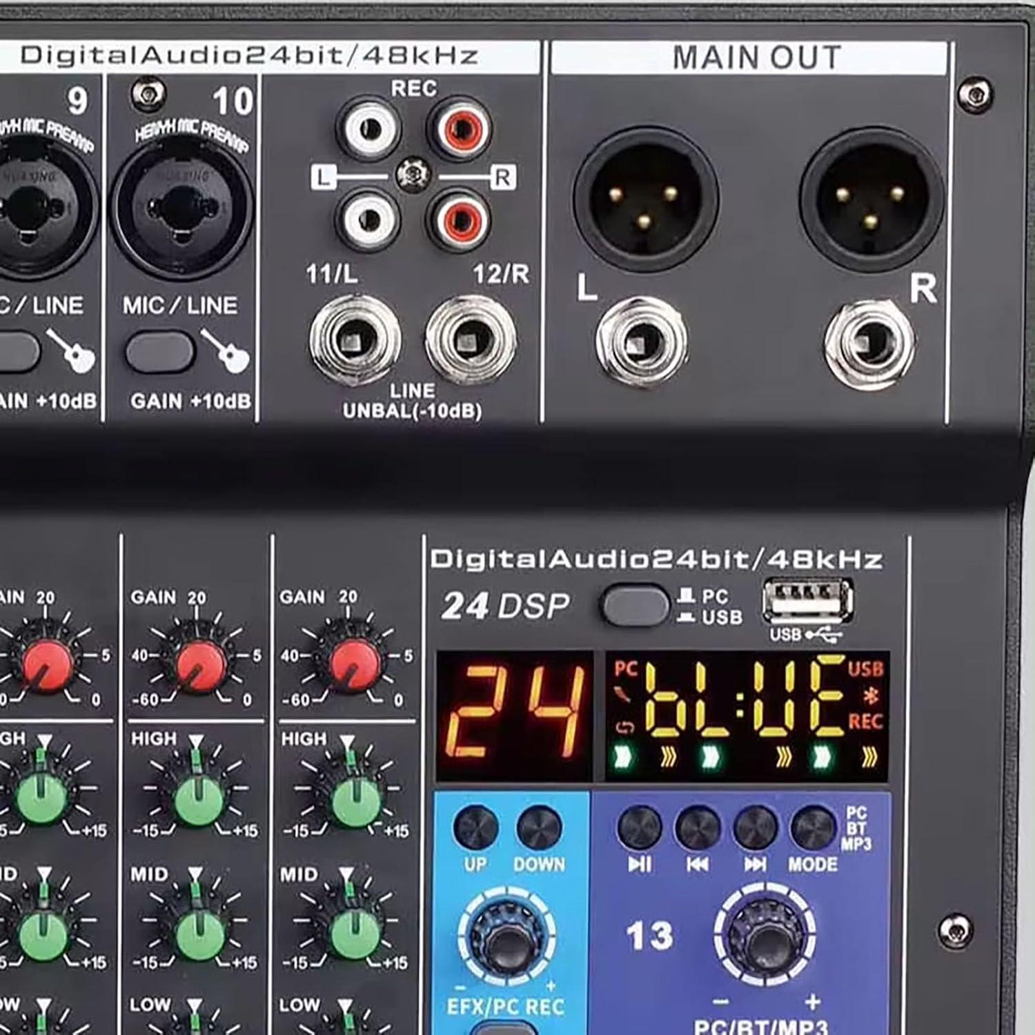 Mezclador DJ Micfuns A12 12 Canales Bluetooth 48V USB