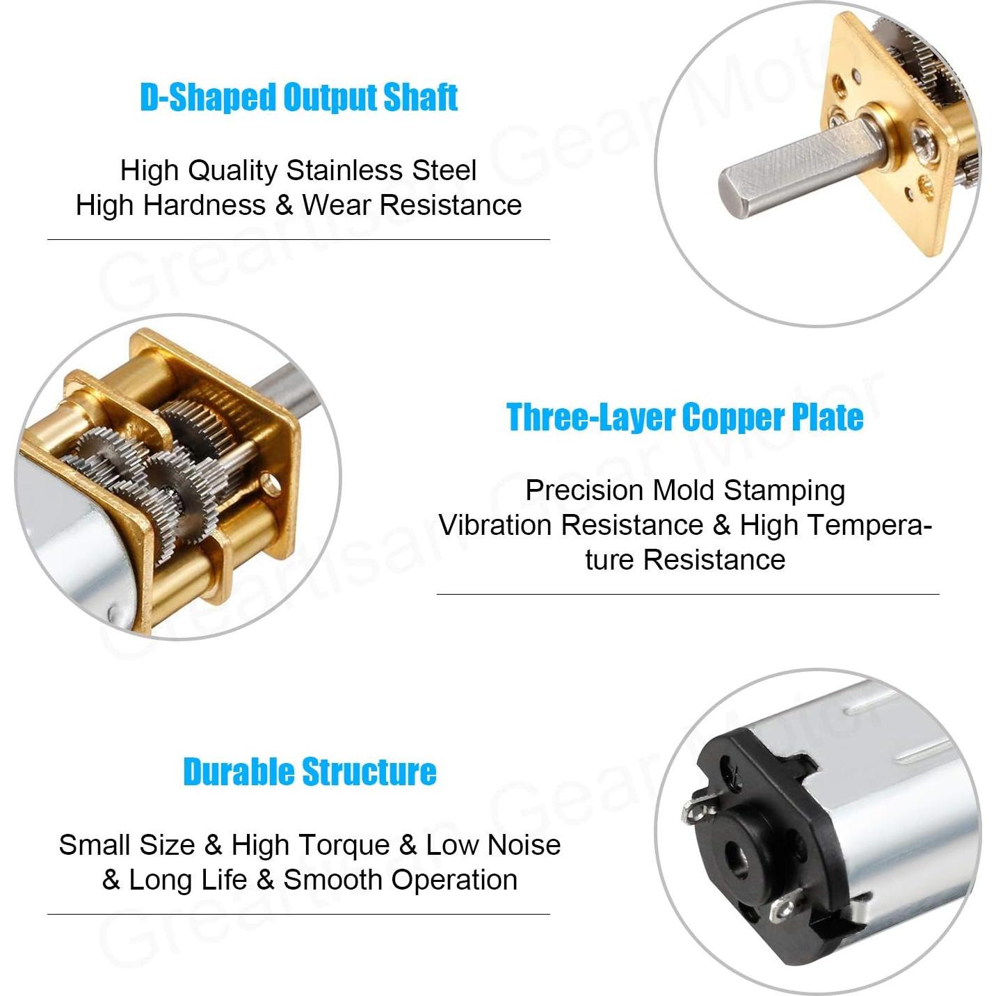 Greartisan DC 3V 150RPM N20 High Torque Speed Reduction Motor with Metal Gearbox Motor for DIY RC Toys