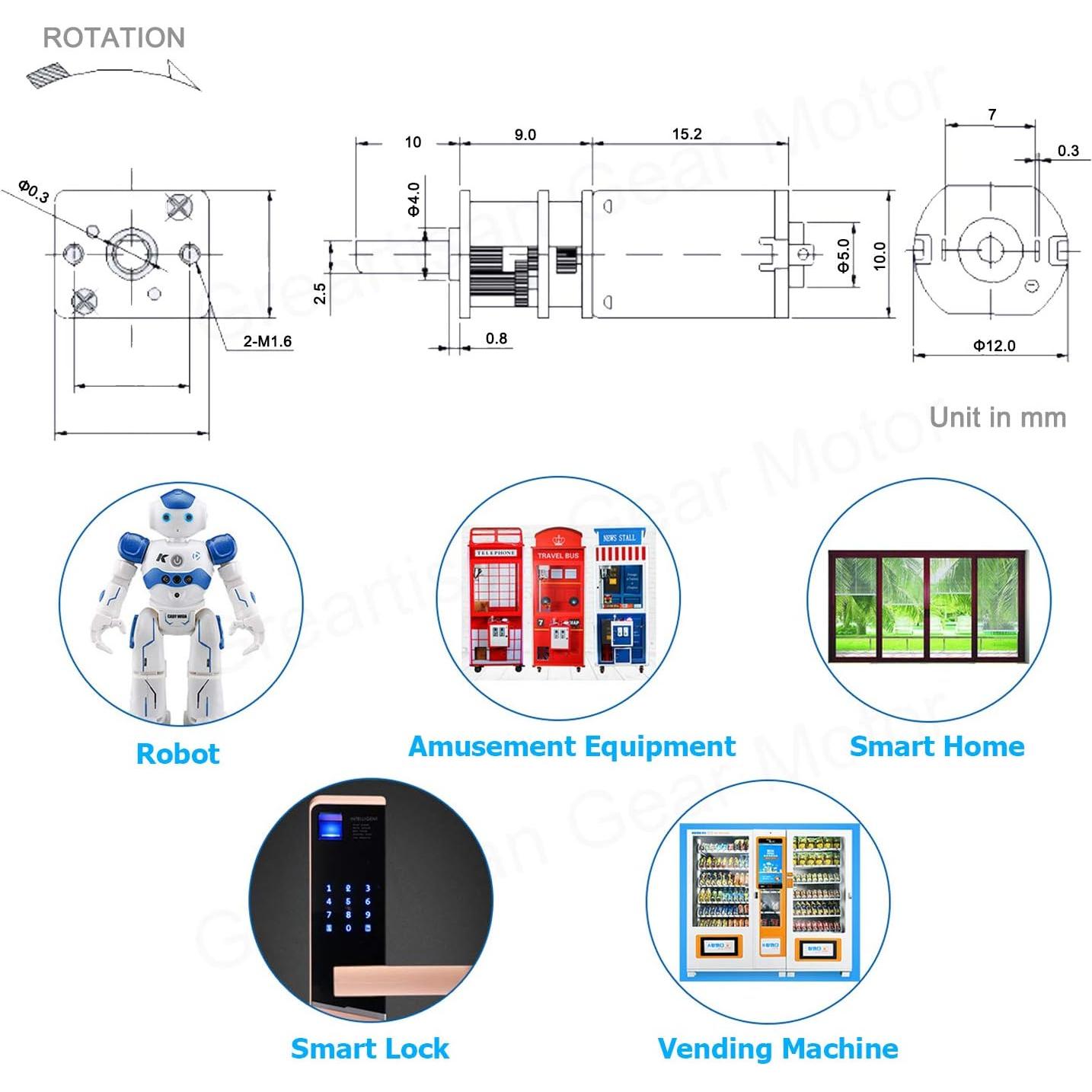 Greartisan DC 3V 150RPM N20 High Torque Speed Reduction Motor with Metal Gearbox Motor for DIY RC Toys