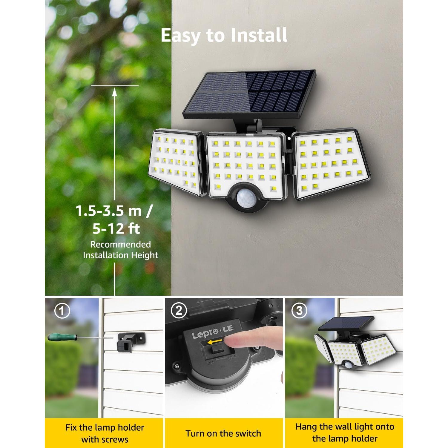 Luces Solares Lepro WL4000 3 Cabezas Ajustables IP65