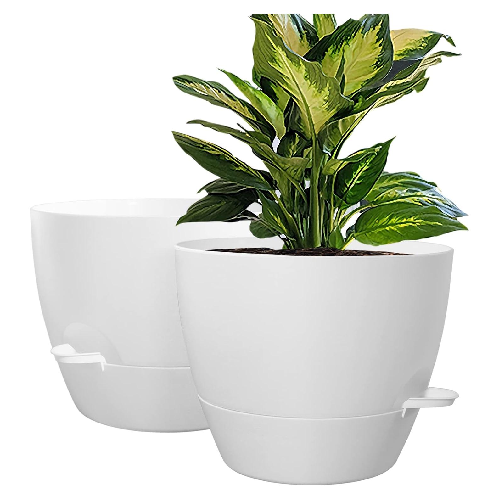 Macetas Autorriego WOUSIWER 25,4 cm Paquete de 2 Blancas