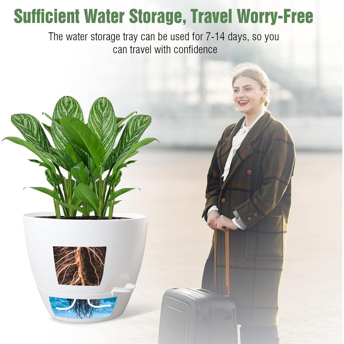 Macetas Autorriego WOUSIWER 25,4 cm Paquete de 2 Blancas