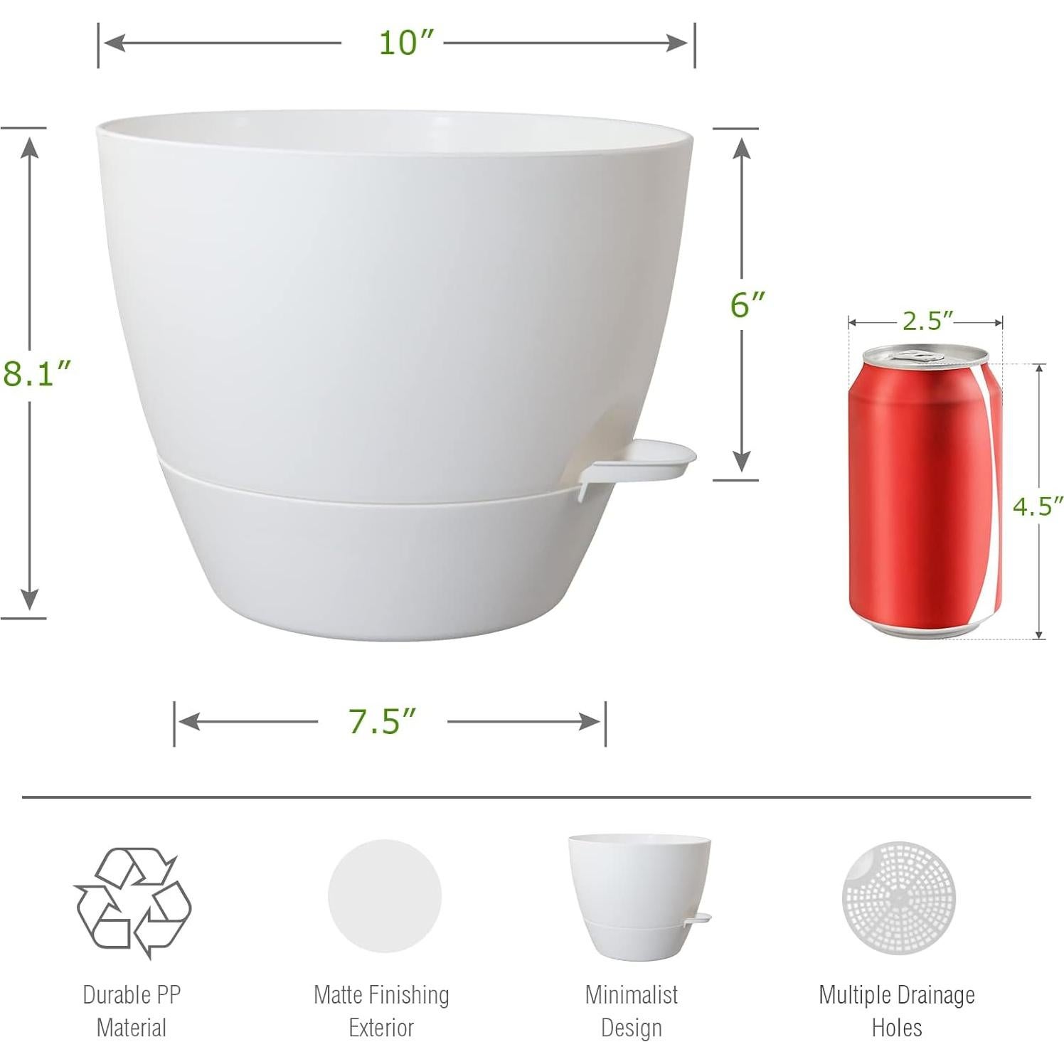 Macetas Autorriego WOUSIWER 25,4 cm Paquete de 2 Blancas