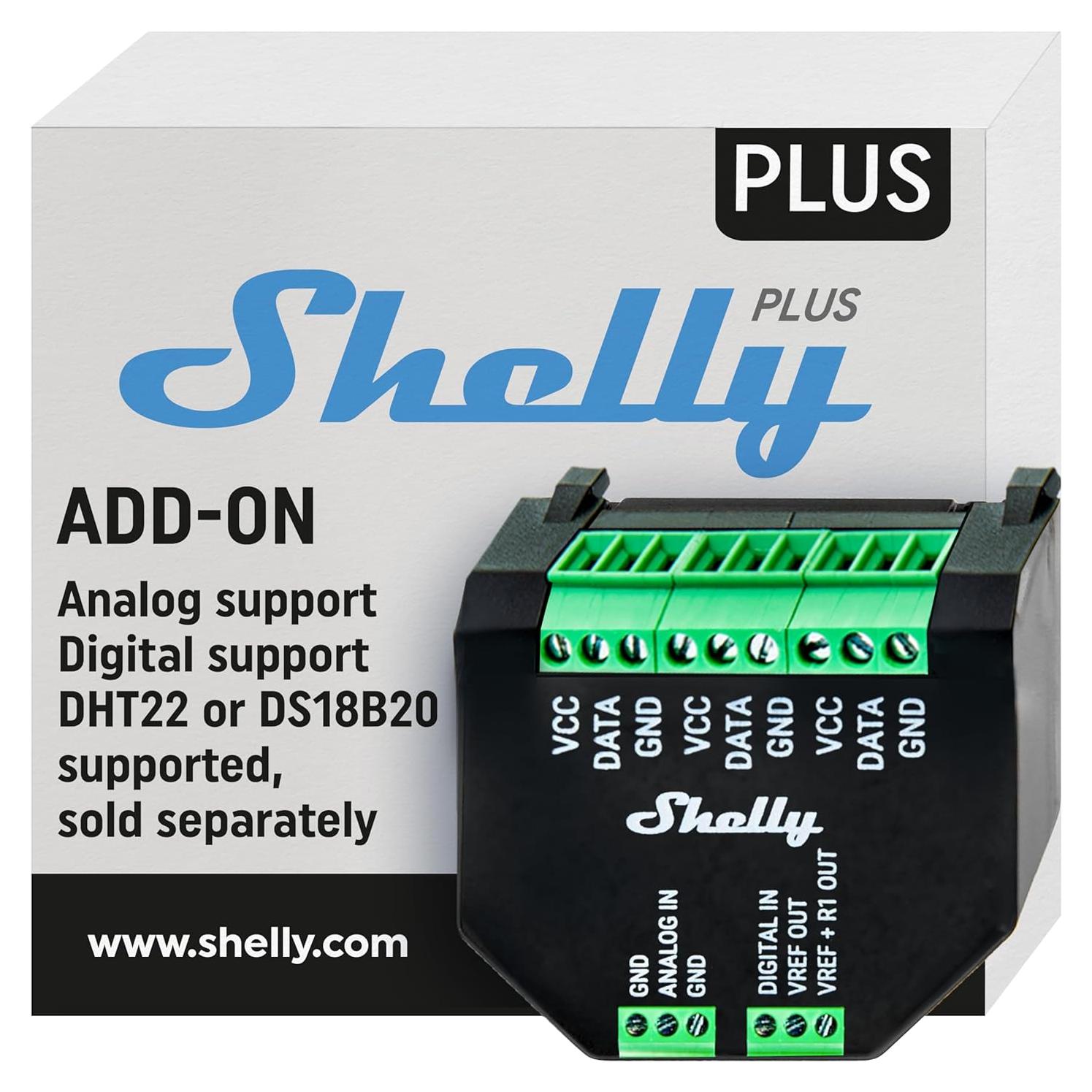 Shelly Plus Add-On | Complemento Wi-Fi y Bluetooth | Sensor de Temperatura y Humedad
