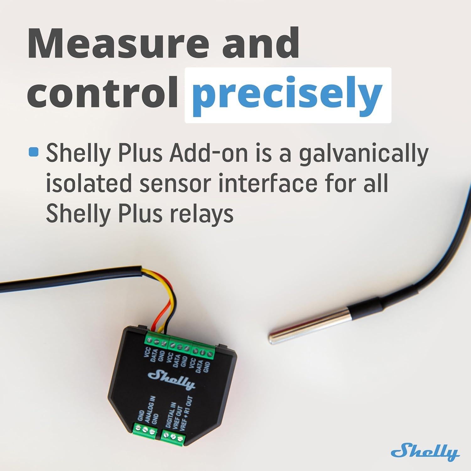 Shelly Plus Add-On | Complemento Wi-Fi y Bluetooth | Sensor de Temperatura y Humedad