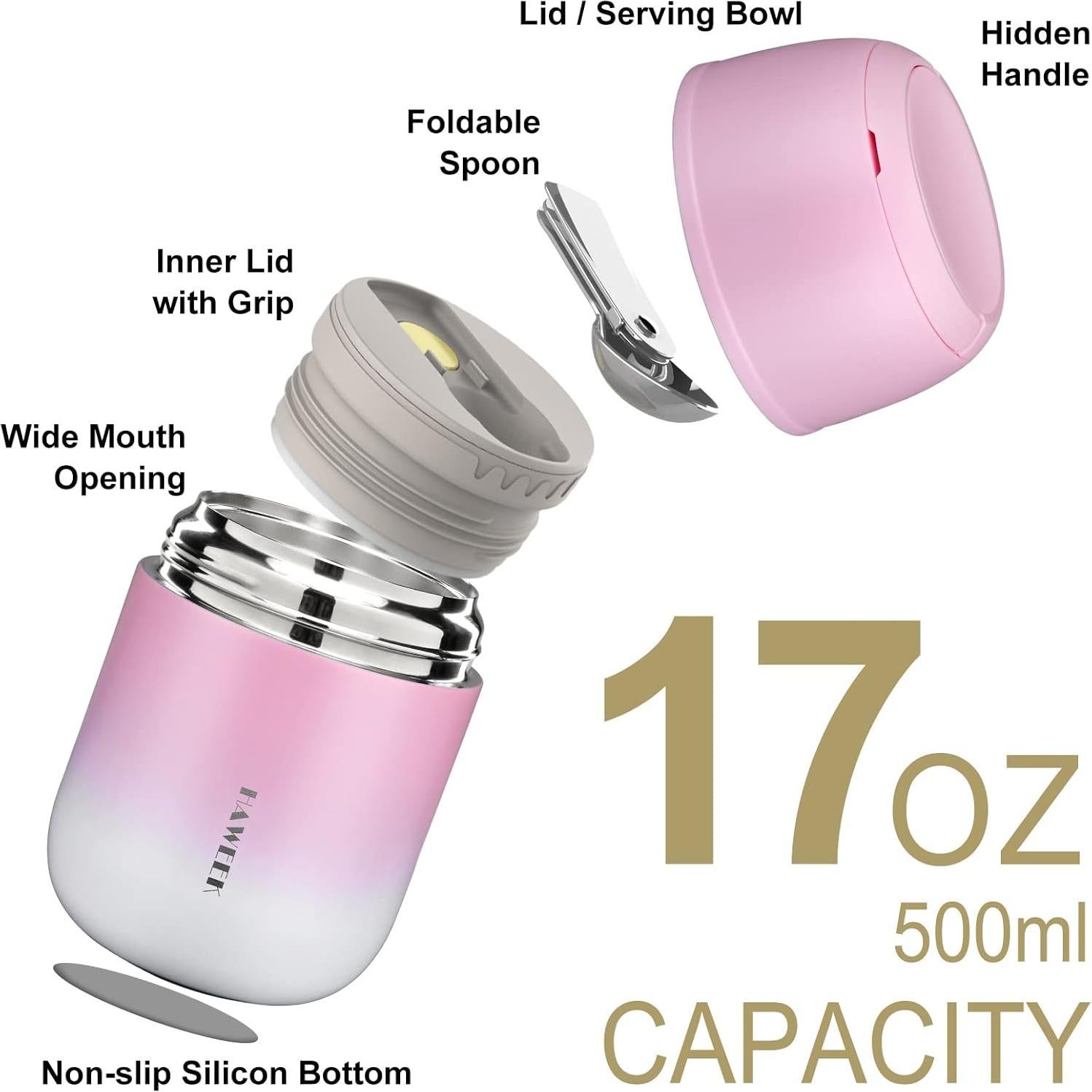 Contenedor de Comida Aislado Yuyao 502 ml con Cuchara Plegable