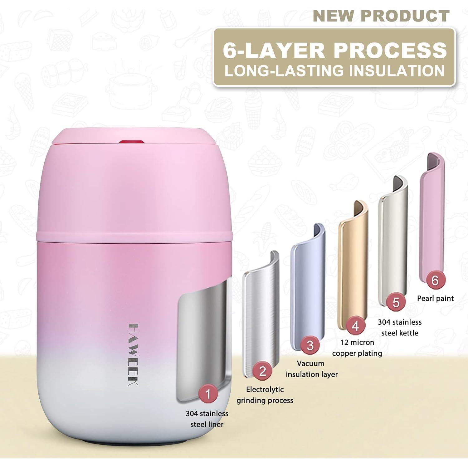 Contenedor de Comida Aislado Yuyao 502 ml con Cuchara Plegable